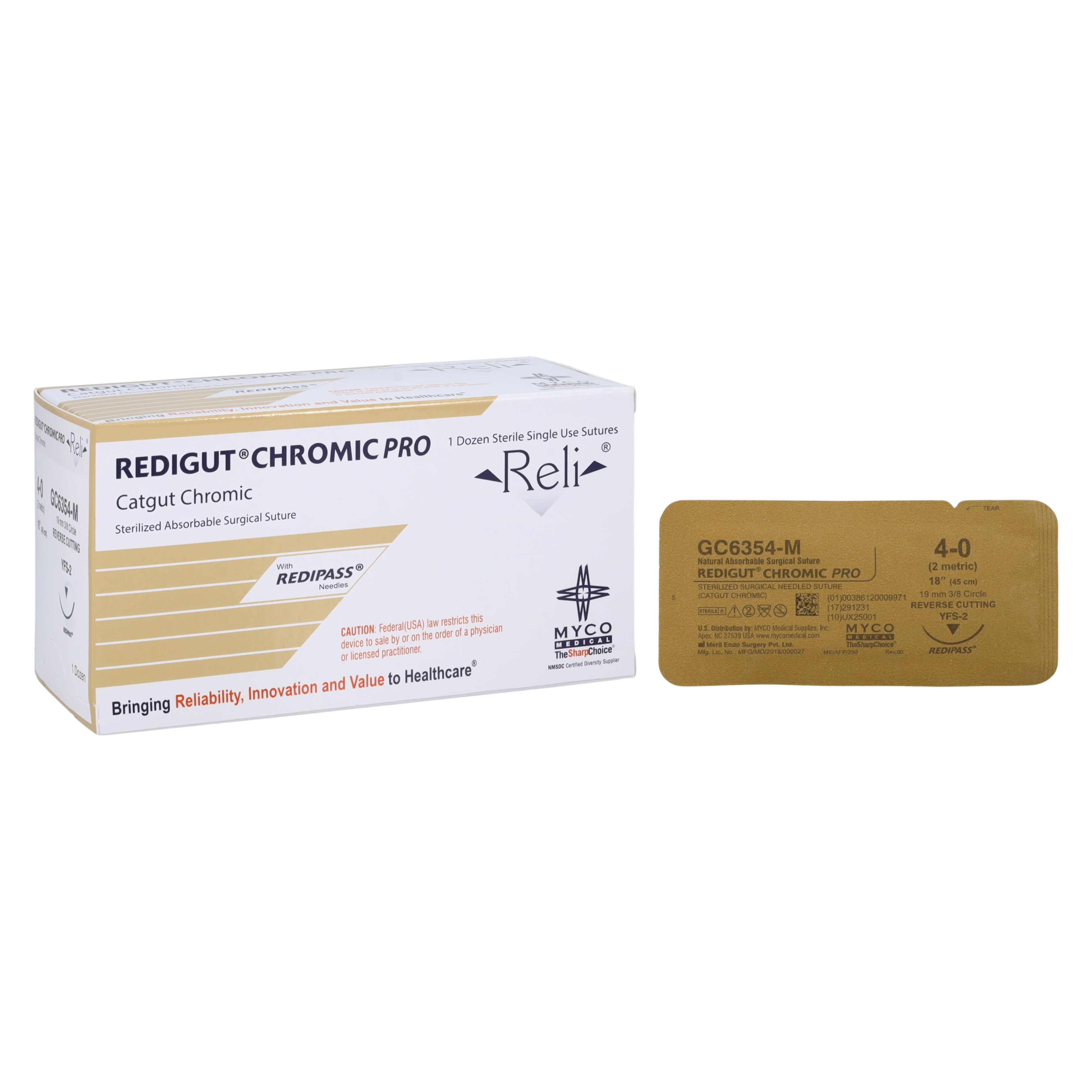 Redigut Chromic Pro Suture 4-0, 18", YFS-2 Reverse Cutting, 3/8 Circle Needle, 24mm, 12/Box