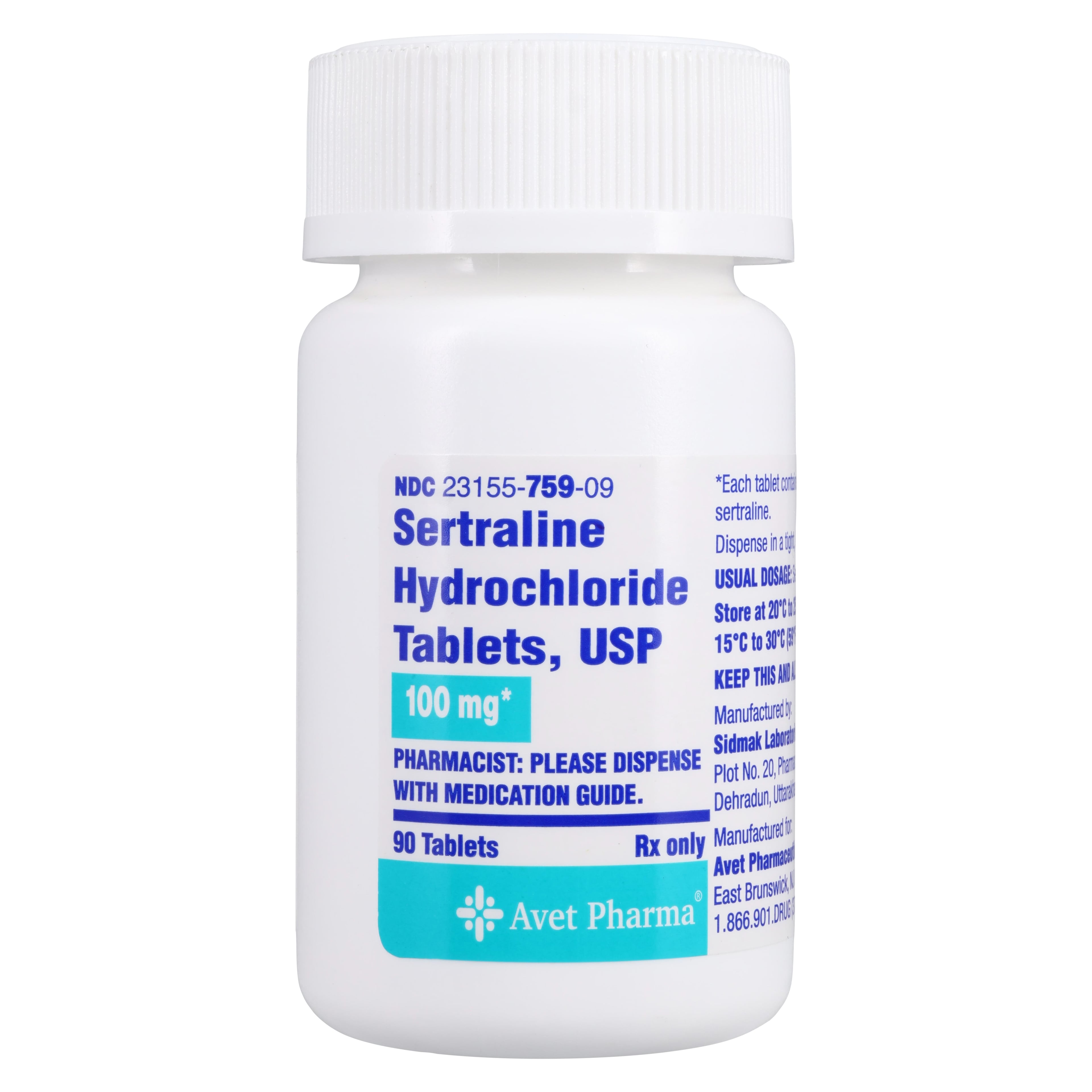 Sertraline HCl Tablets, 100mg, 90/Bottle, Heritage Pharmaceuticals