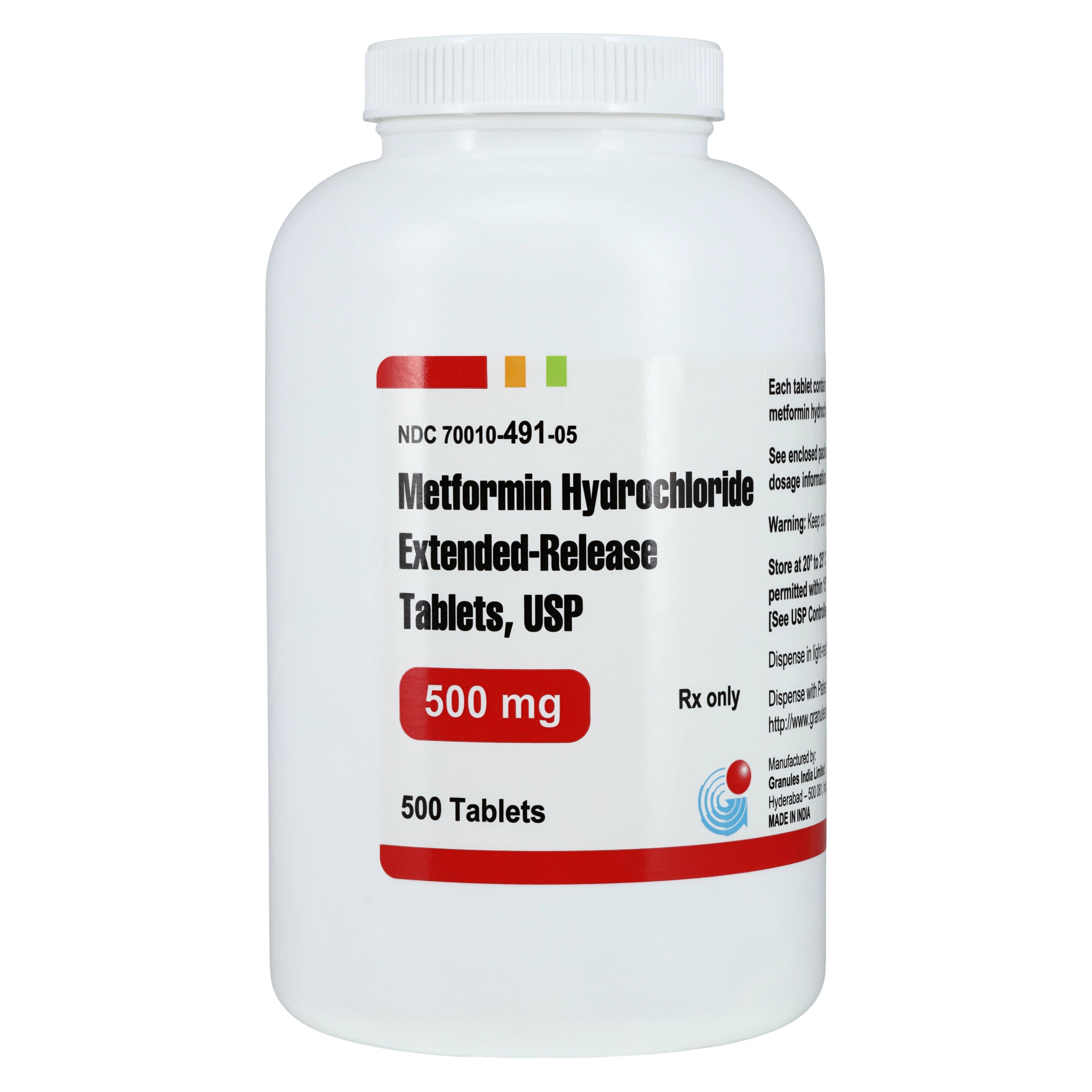 Metformin HCl ER Tablets 500mg, 500 Count Bottle (Granules Pharmaceuticals)