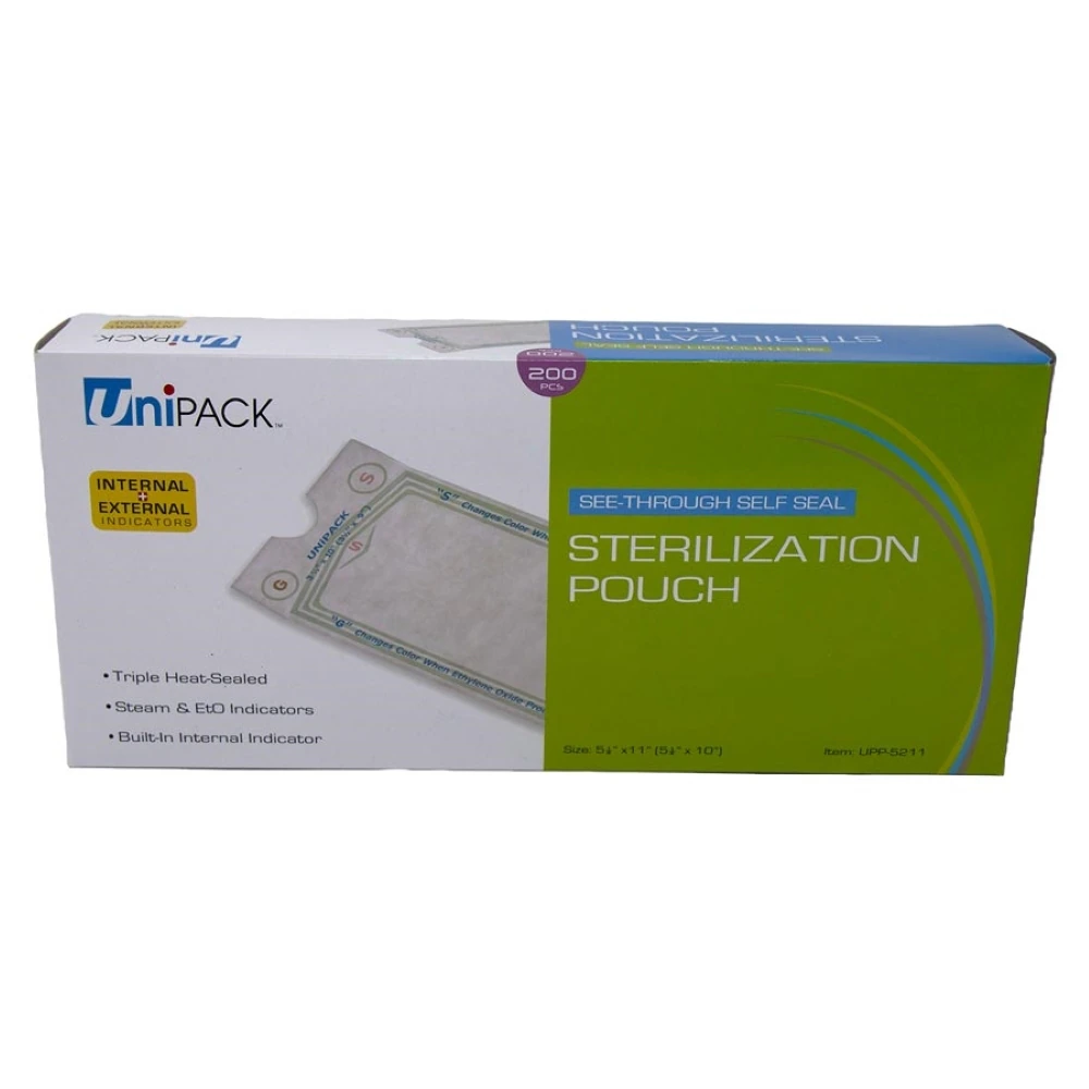 Dukal Unipack Sterilization Autoclave Pouches, Blue Tint, 5.25" x 11", 200/Box
