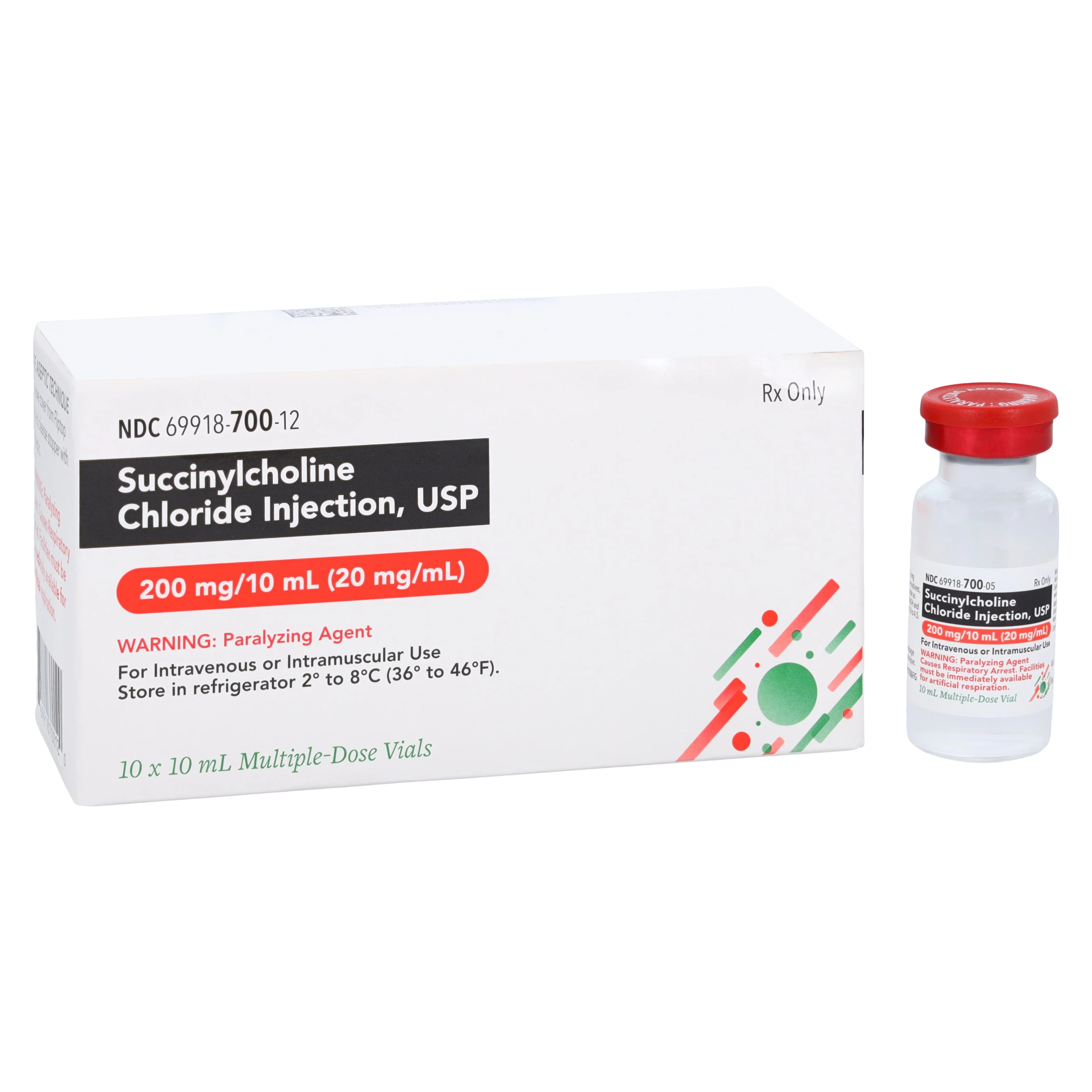 Succinylcholine Chloride Injection 20 mg/mL, Multiple-Dose Vial, 10 mL, 10/Package