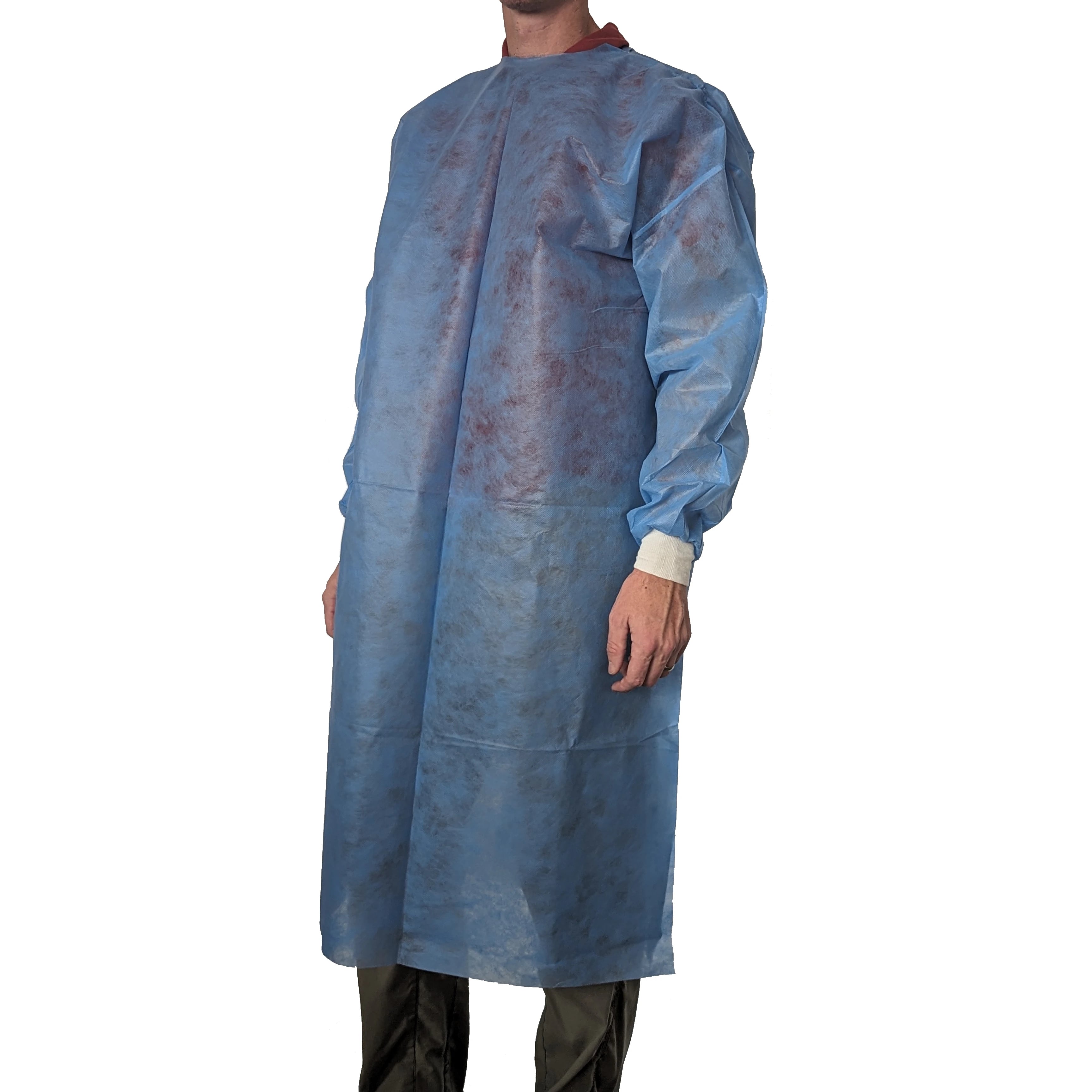 Prosafe Disposable Polypropylene Gown, Blue, Medium/Large, Non-Sterile, Full Back, Knit Cuffs, 5/Bag