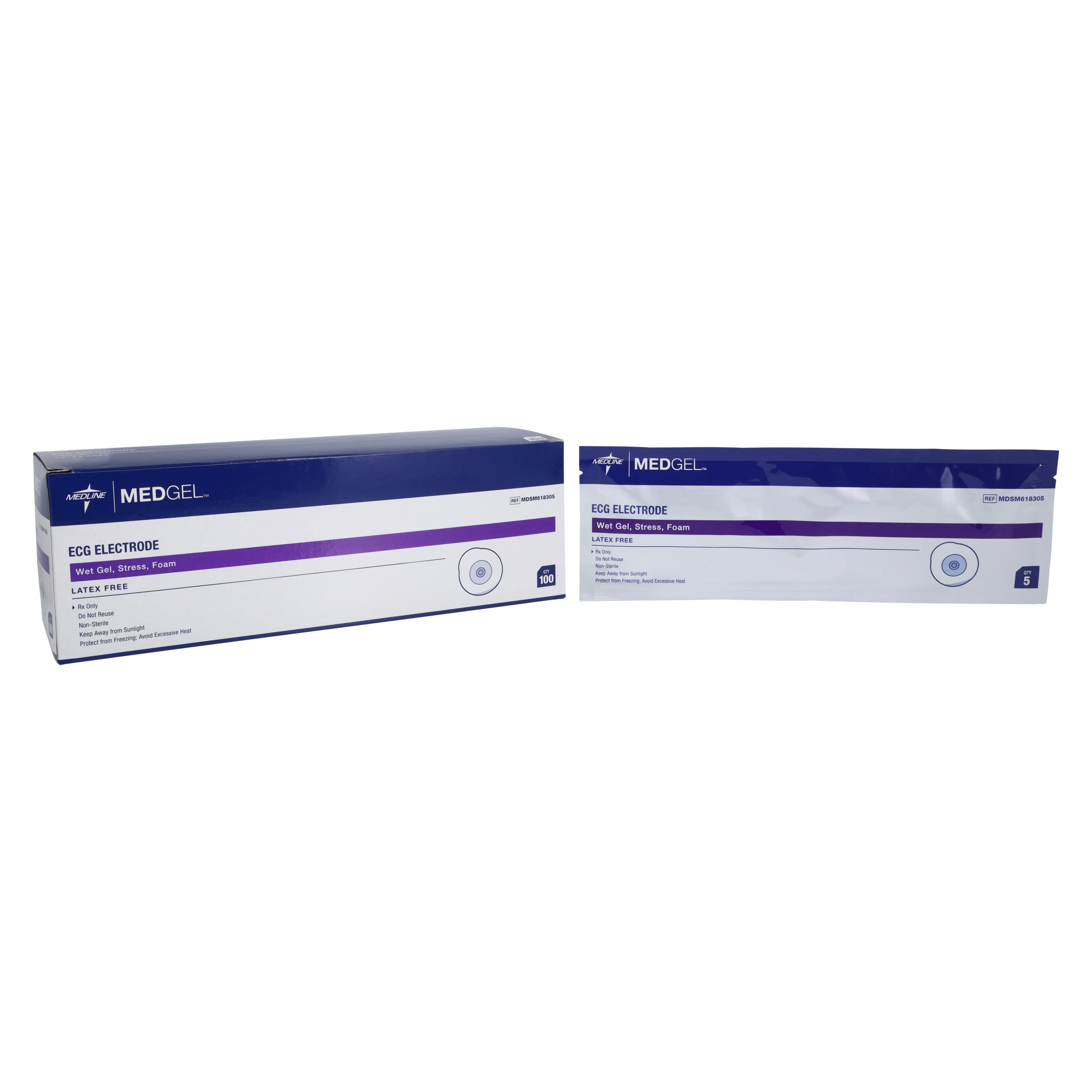 Medline MedGel Diaphoretic/Stress Electrode ECG Wet Gel, Teardrop, Foam, White, Single Use, 100/Box