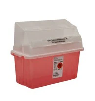 Cardinal Health Sharps Container, 5 qt, Transparent Red, Horizontal Drop Lid, 14/Case