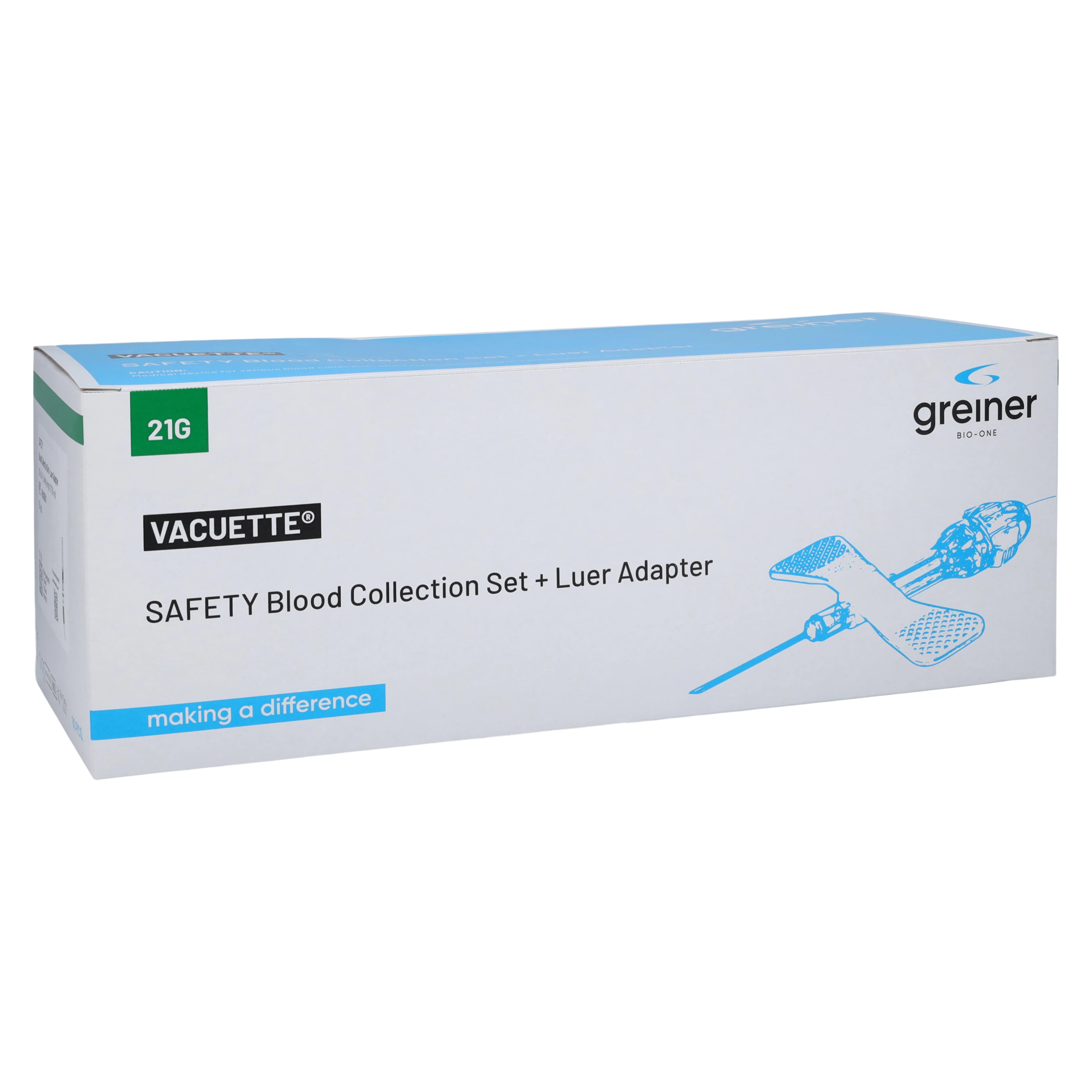 Greiner Bio-One Vacuette Blood Collection Set, 21G x 3/4" Needle, 30cm Tubing, Safety, 90/Box