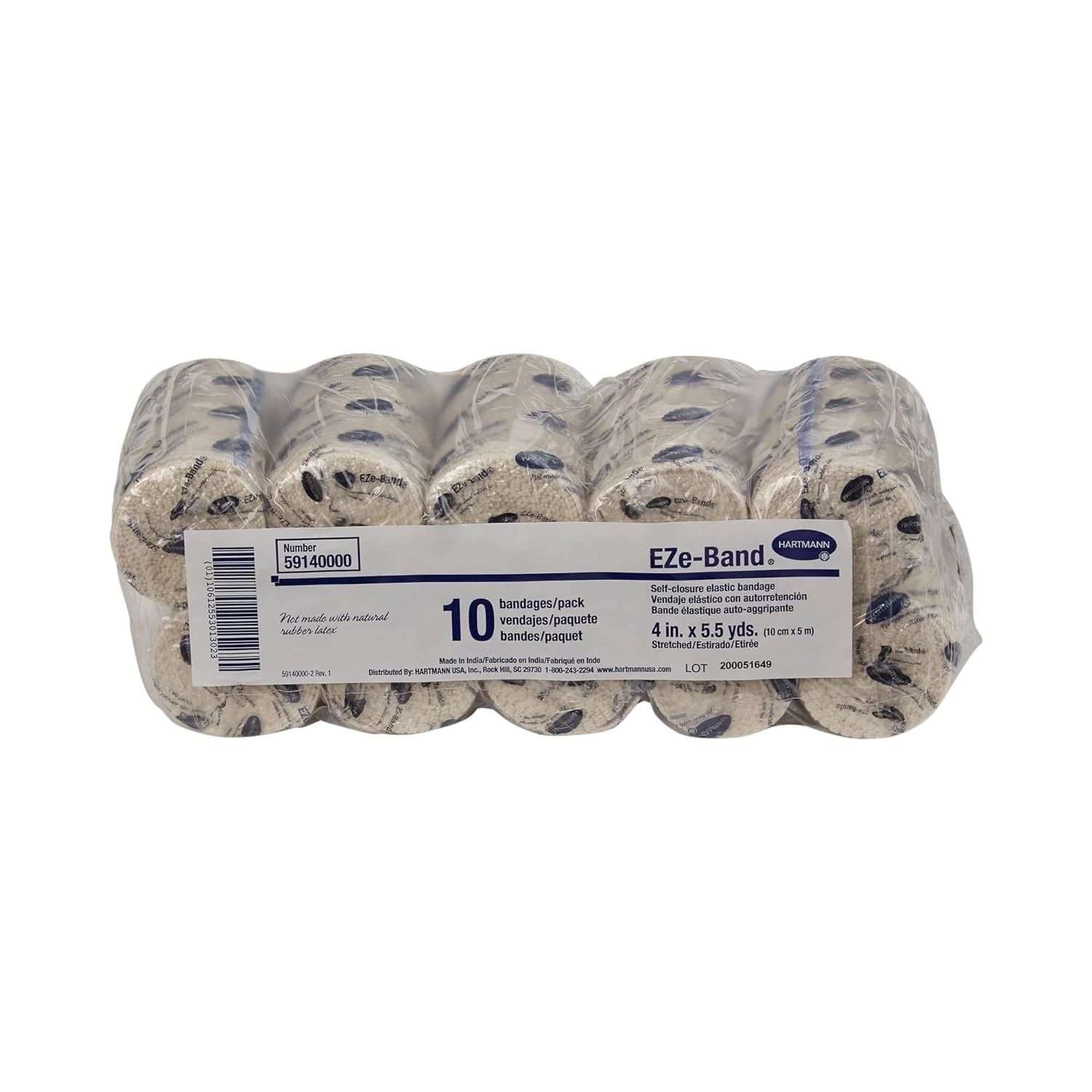 Hartmann EZe-Band LF Elastic Bandage, Cotton/Polyester, 4" x 5.5 yd, Beige, Non-Sterile, 10/Box