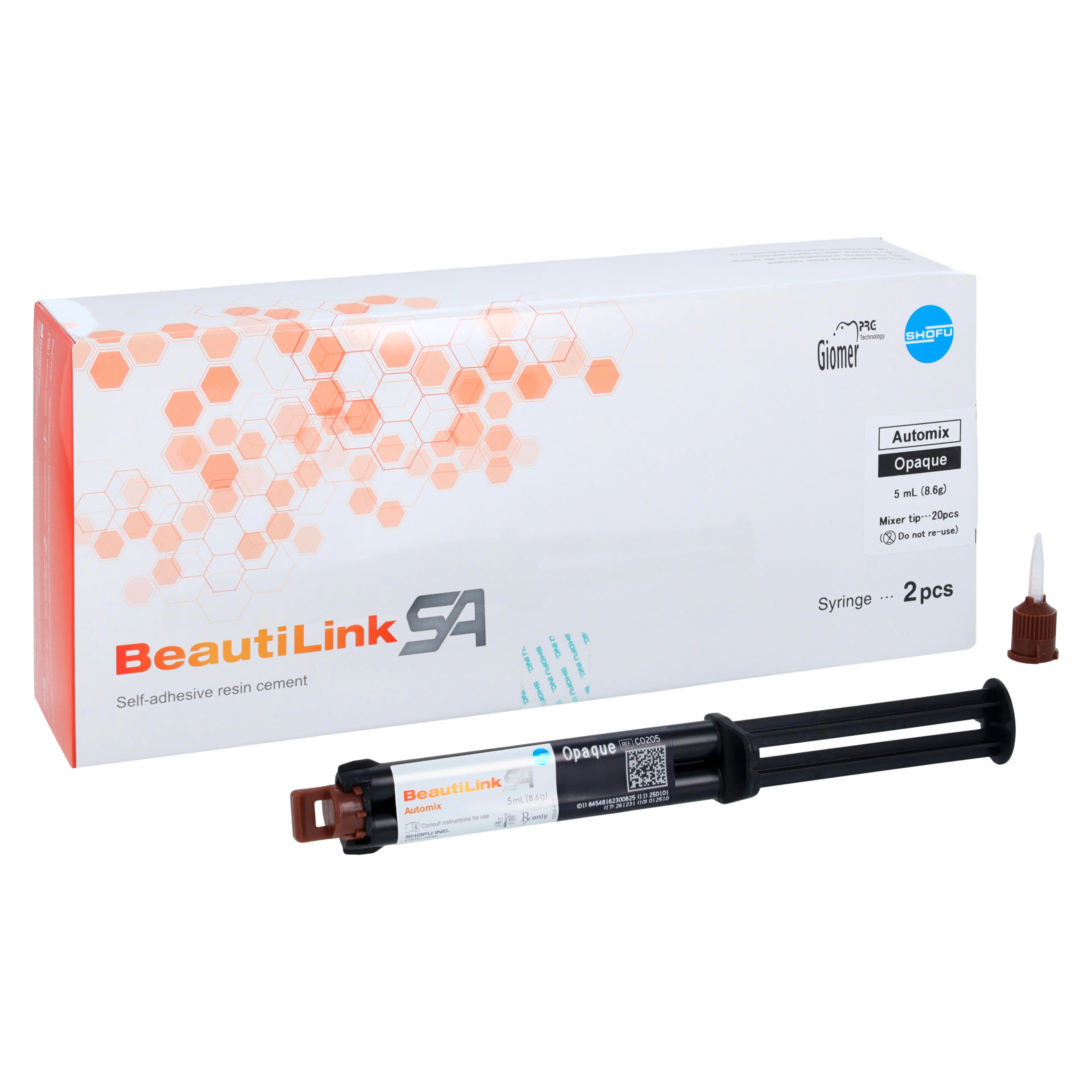 Shofu BeautiLink SA Self-Adhesive Dual-Cure Resin Cement, Automix Syringe, Opaque, 5mL (8.6g), 2 Syringes/Pkg, C0214