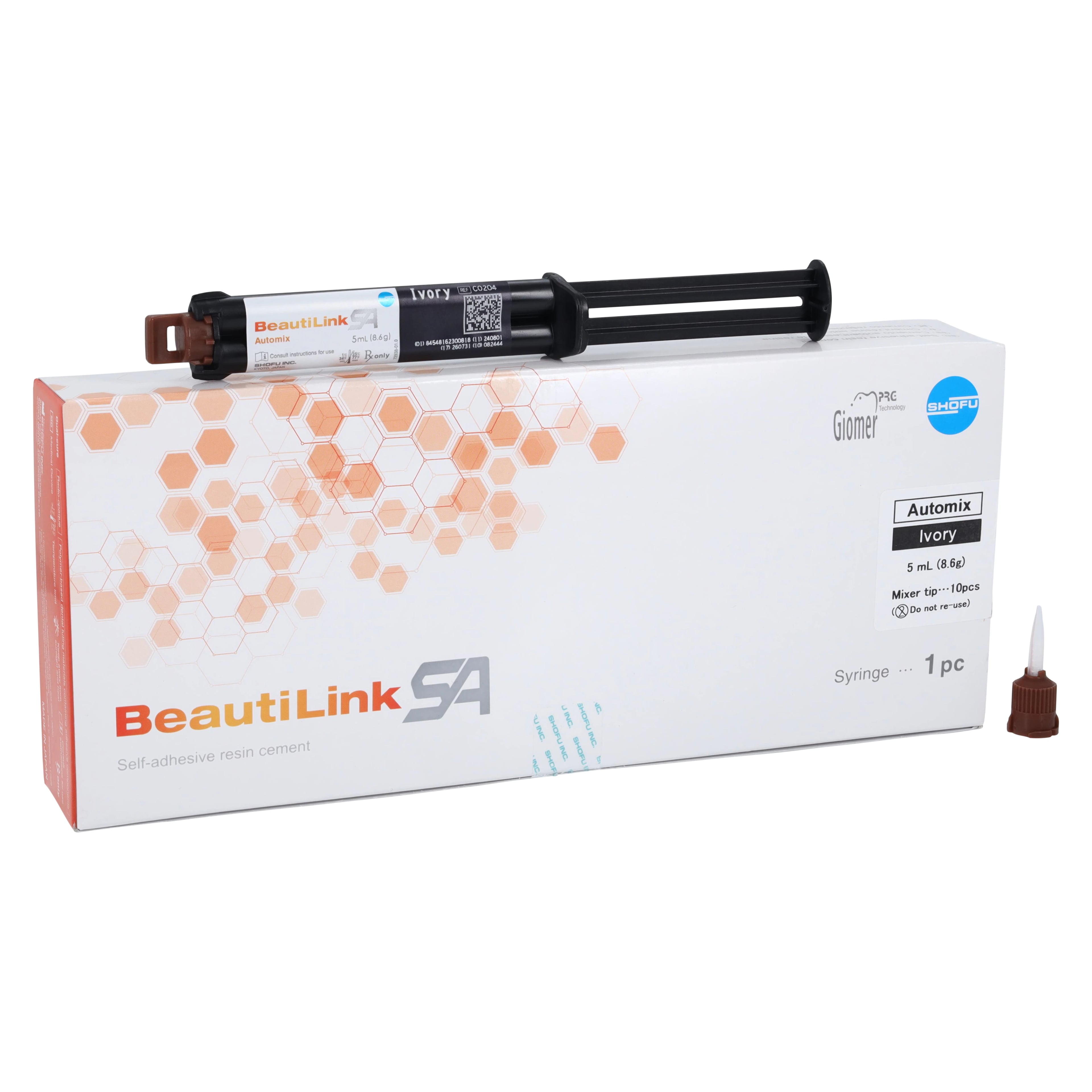 Shofu BeautiLink SA Self-Adhesive Dual-Cure Resin Cement, Automix Syringe, Ivory, 5mL (8.6g), 1 Syringe with 10 Mixing Tips, C0204