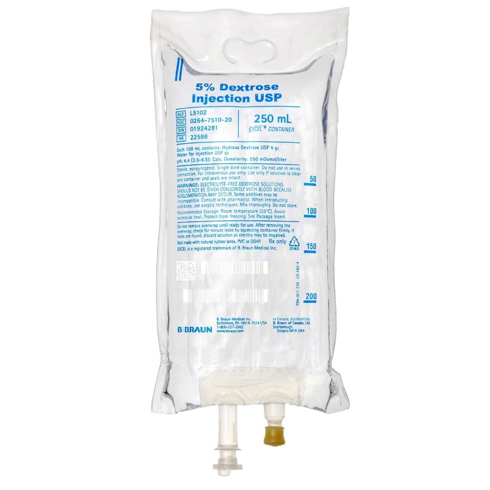 B. Braun 5% Dextrose Injection USP, 250 mL IV Bag, L5102
