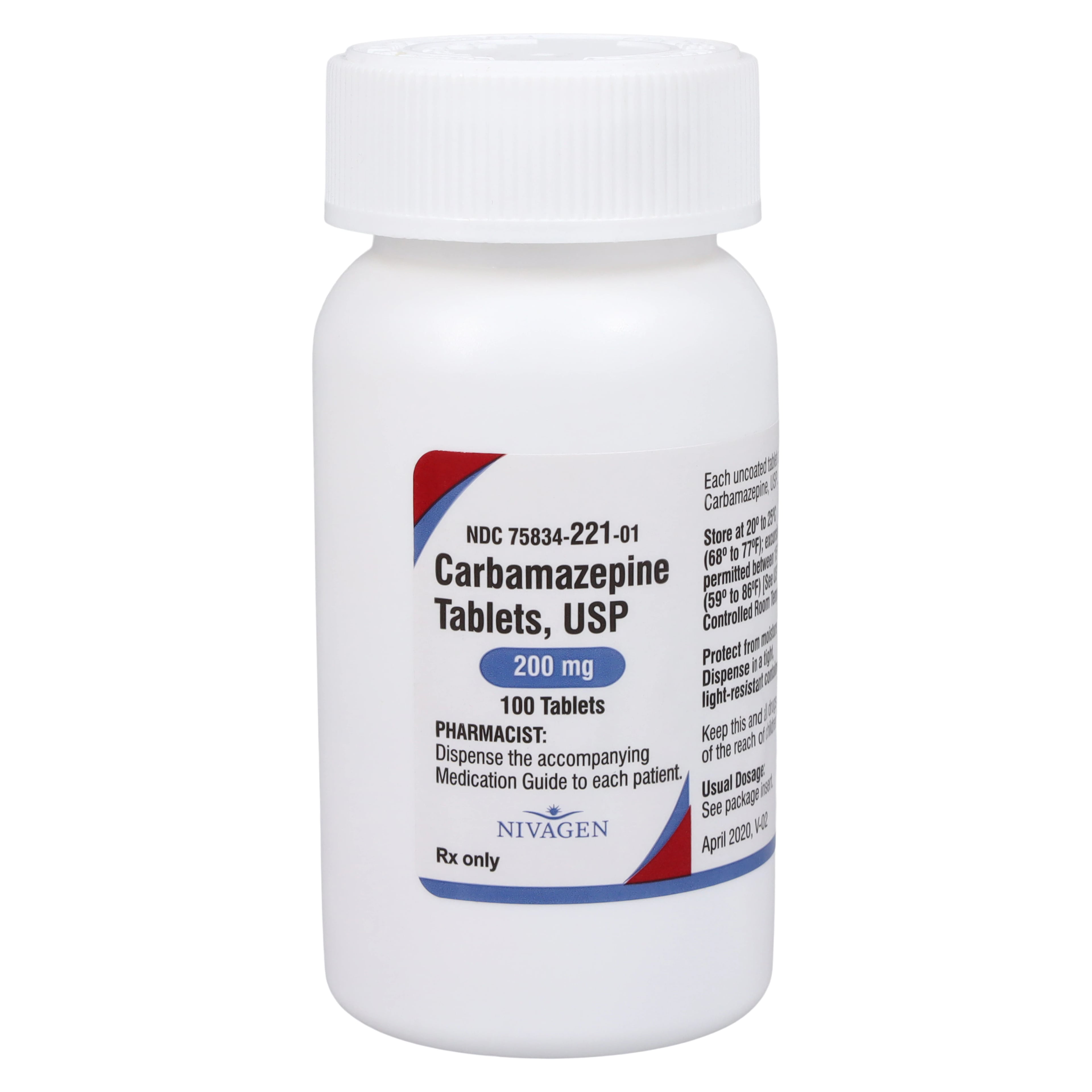 Carbamazepine Tablets, 200mg, 100/Bottle, Nivagen Pharmaceuticals Inc