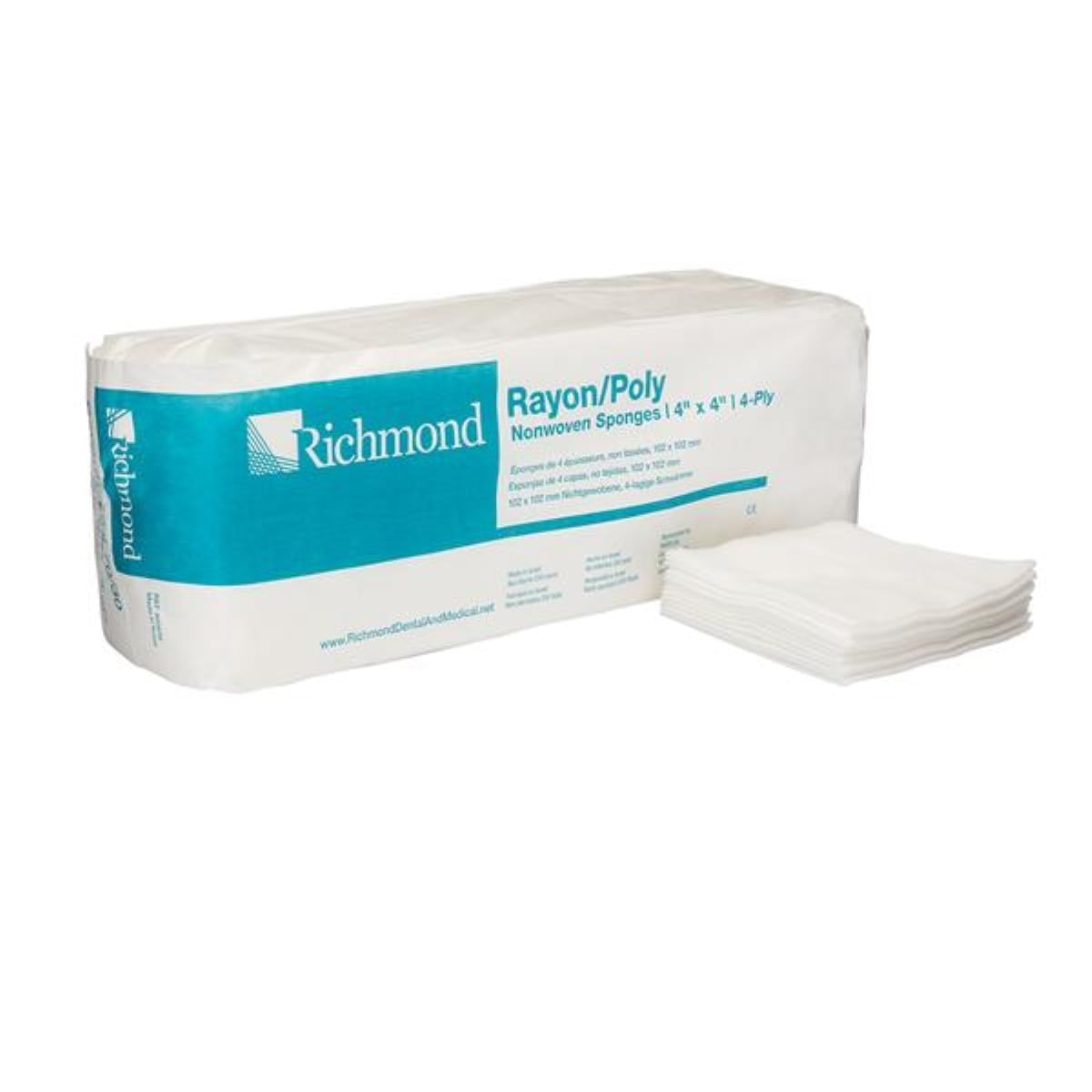 Richmond Rayon/Poly Non-Woven Sponges, 4" x 4", 4-Ply, Non-Sterile, 2000/Case, 300636