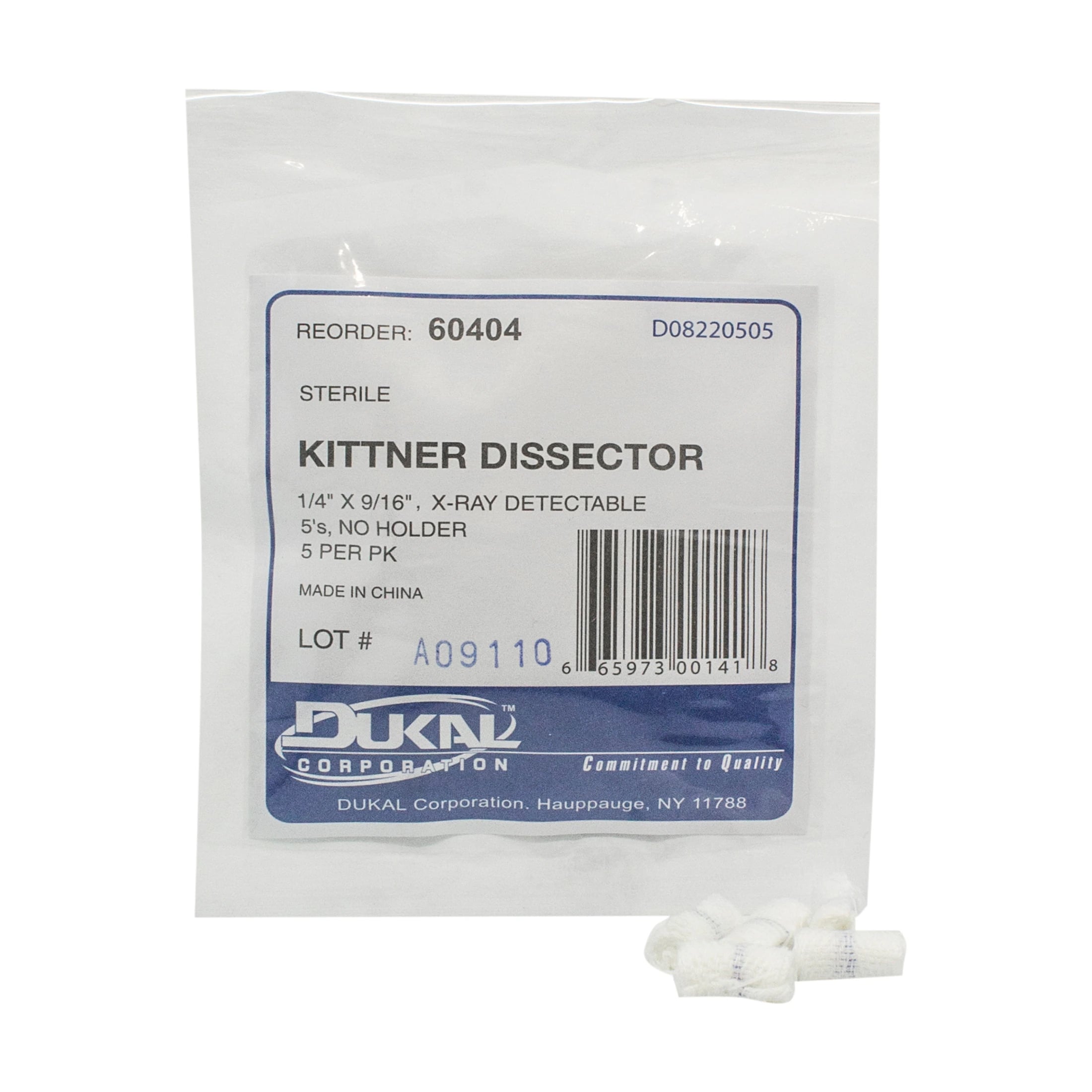 Dukal Cotton Kittner Dissector Sponge, 1/4 x 9/16 inch, Sterile, X-Ray Detectable, Latex-Free