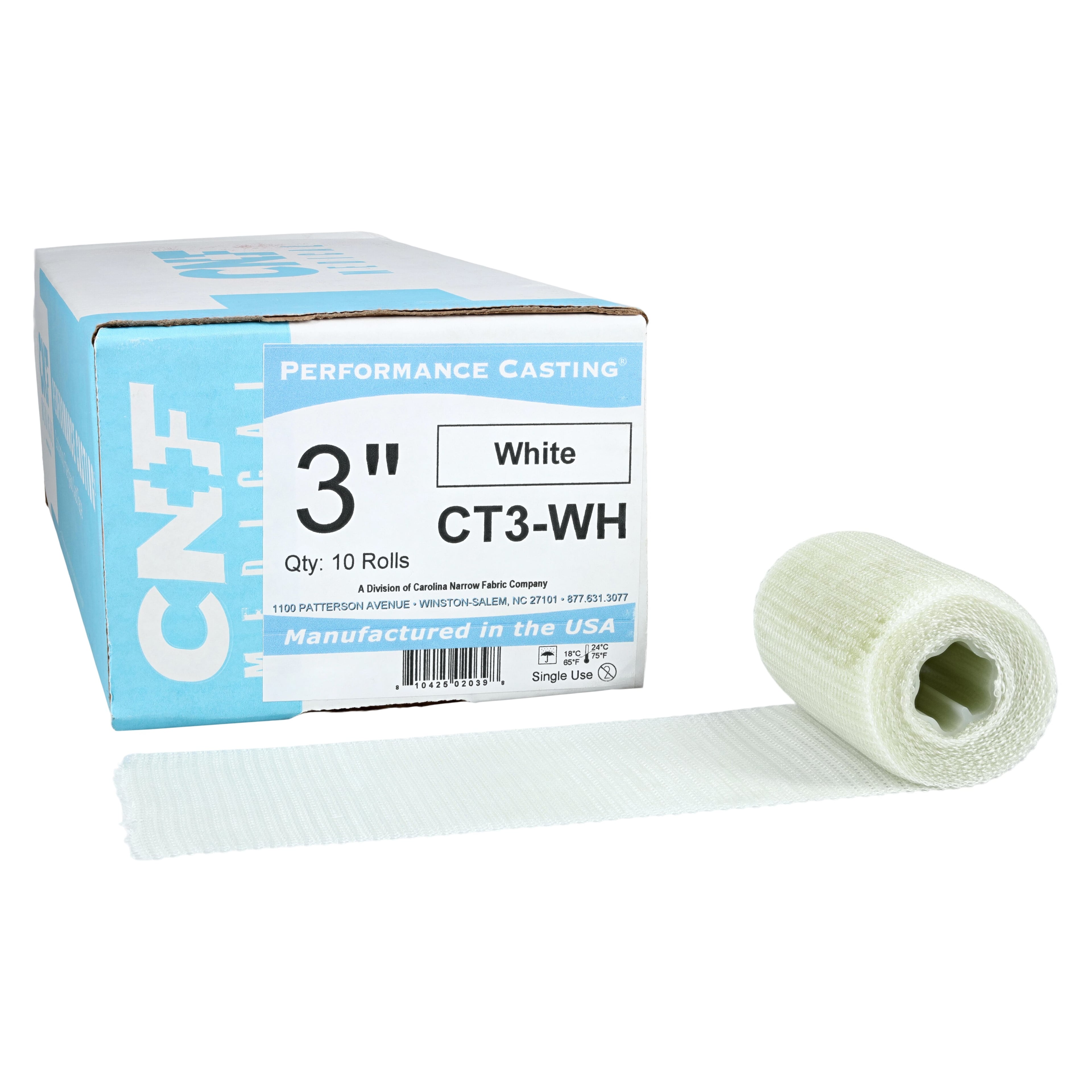 Carolina Narrow Fabric Performance Casting Tape, Fiberglass, White, 3" x 4 yd