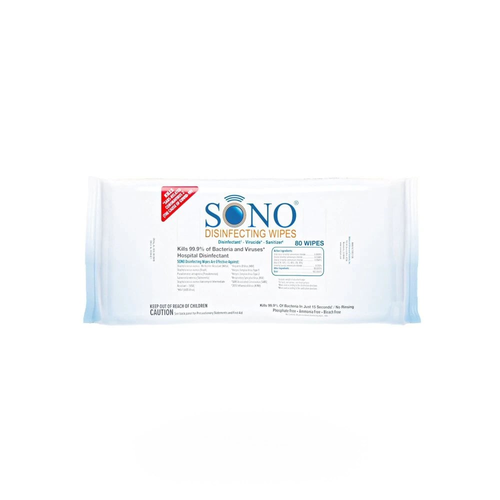 Sono Disinfecting Wipes, 7" x 8", 80-Count Soft Pack, Case of 12 (960 Wipes)
