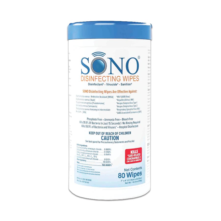 Sono Disinfecting Wipes, 7" x 8", 80 Wipes per Canister, Case of 6 (480 Wipes)