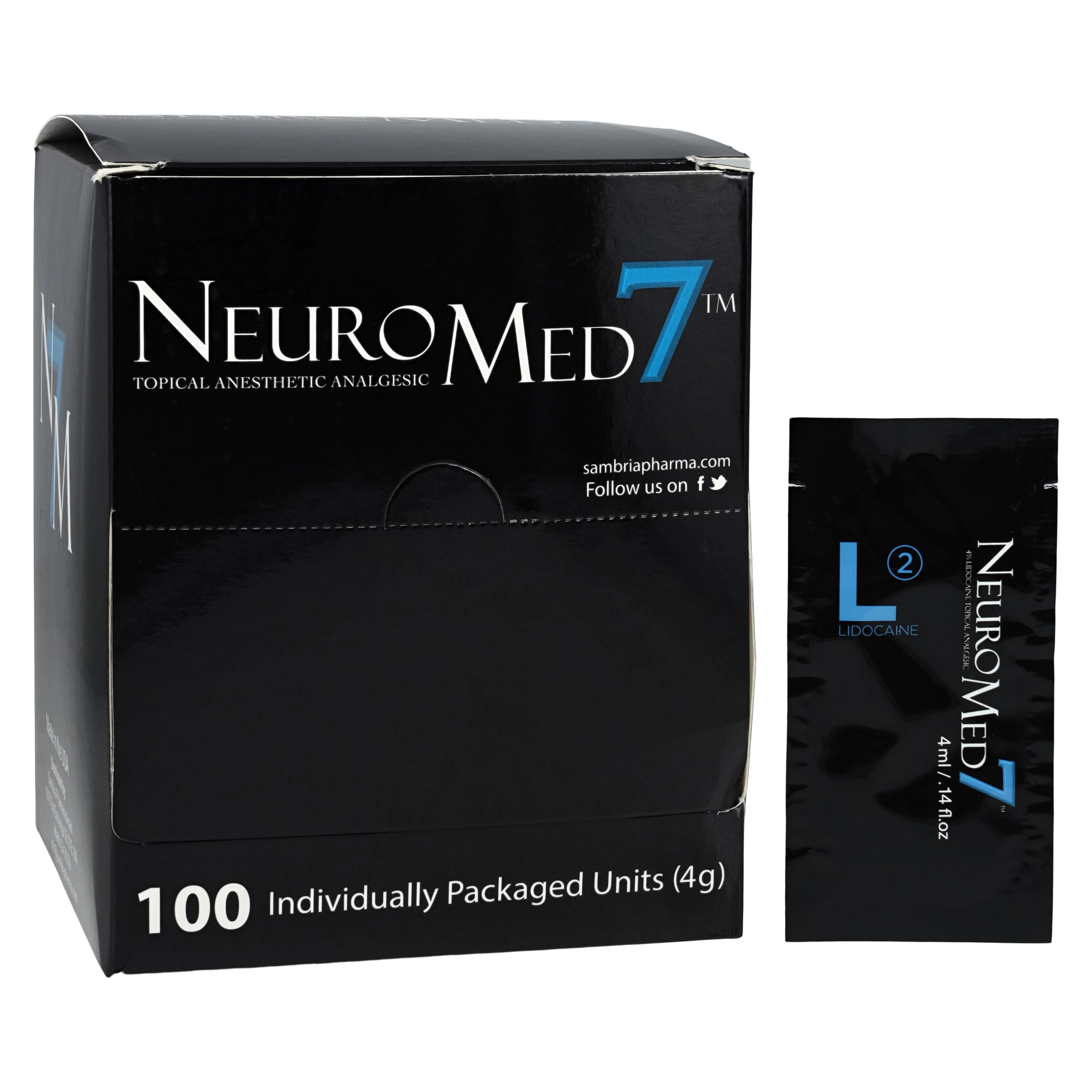 NeuroMed7 Lidocaine Topical Anesthetic Cream 4%, 4 mL Individual Packets, 100/Box