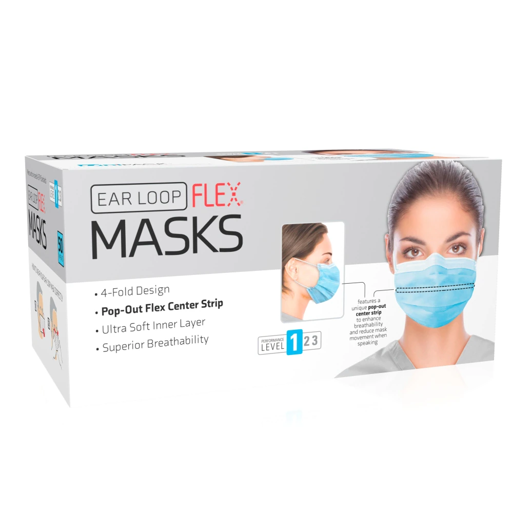Unipack Earloop Flex Mask Level 1, ASTM Level 1, Blue, Disposable, 1000/Case
