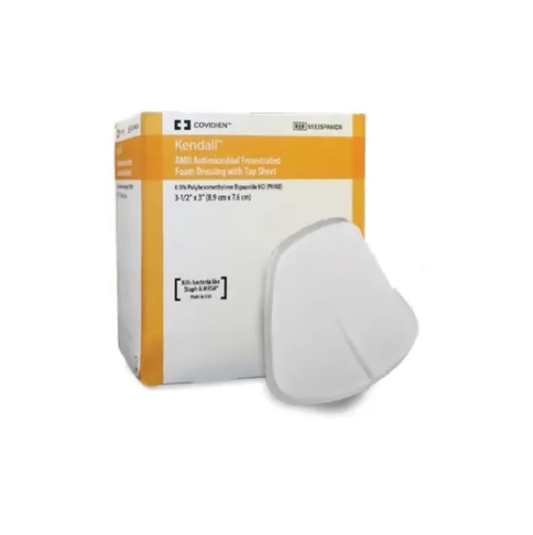 Kendall Hydrophilic Foam AMD Antimicrobial Dressing, 3.5" x 3", Sterile, Absorbent