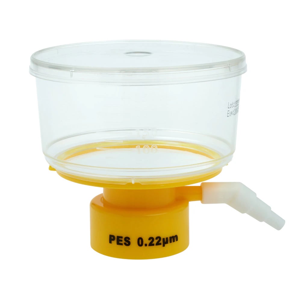 Celltreat Bottle Top Filter, 250mL, PES .22um, Polystyrene, Clear/Yellow, RNase/DNase Free, 24/Case