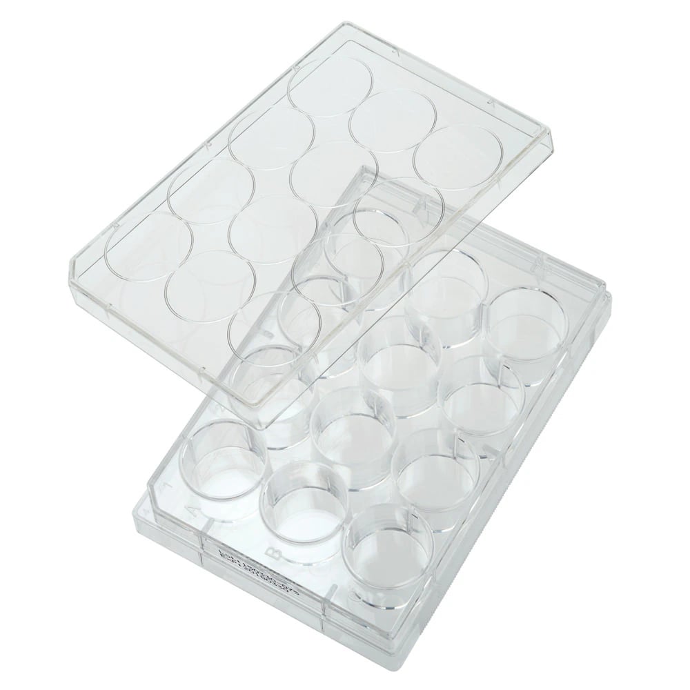Celltreat 12-Well Tissue Culture Plate with Lid, Individually Wrapped, Polystyrene, Flat Bottom, Clear, Sterile, 100/Case