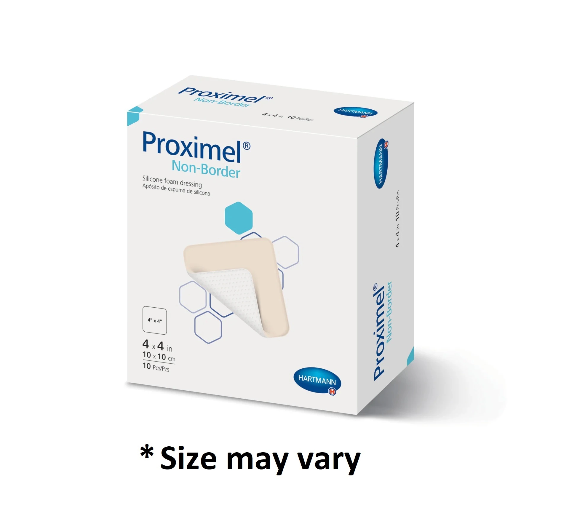 Proximel Silicone Foam Non-Border Dressing, 4x8", Sterile, Adhesive, White/Tan