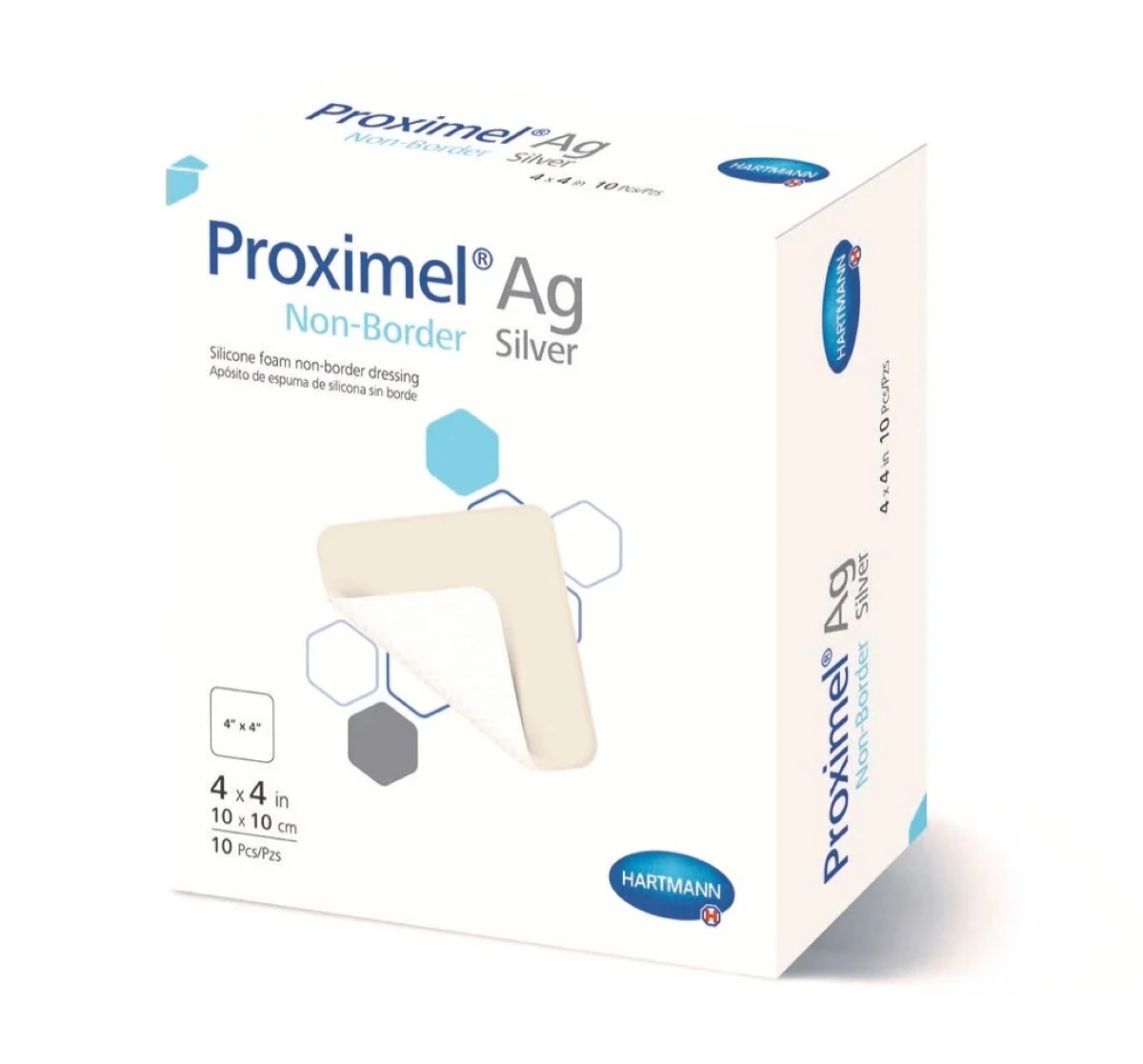 Proximel Ag Silicone Foam Non-Border Dressing, 4x4" Sterile Square, Adhesive, White/Tan