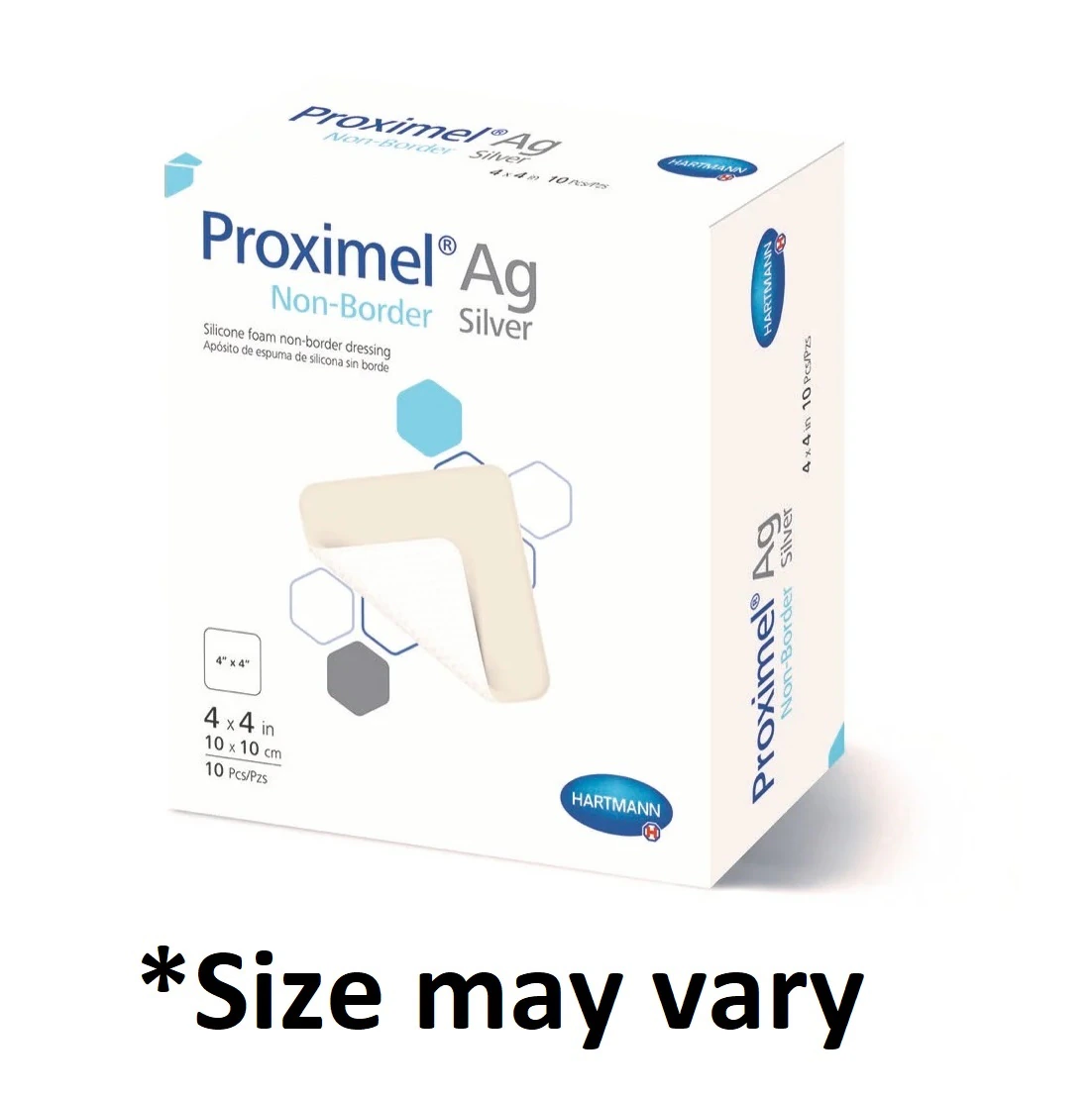 Proximel Ag Silicone Foam Non-Border Dressing, 8x8" Sterile Square, Adhesive, White/Tan