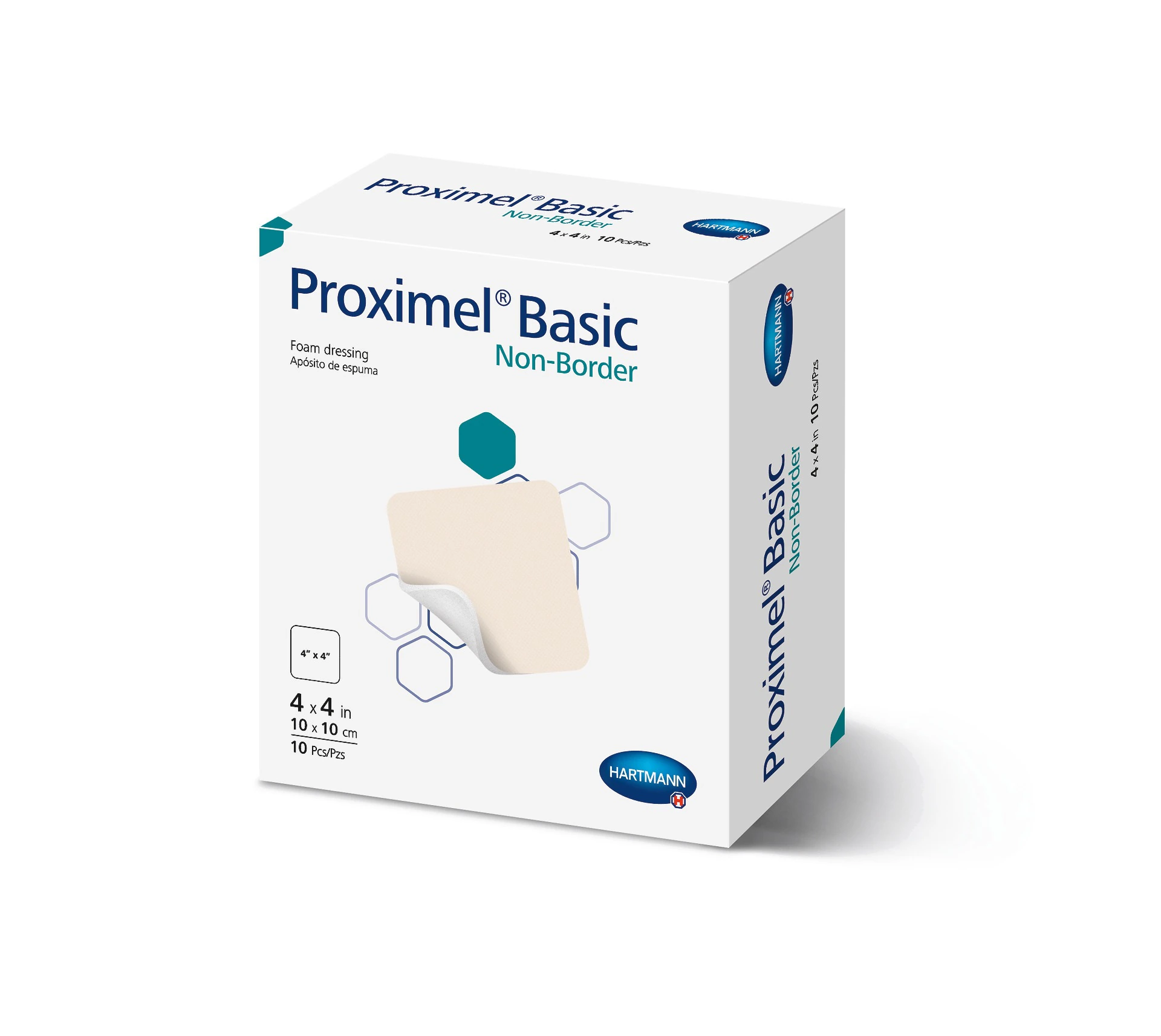 Proximel Basic Foam Non-Border Dressing, 4x4" Sterile Square, Non-Adhesive, White/Tan