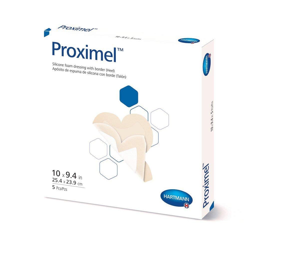 Proximel Silicone Foam Border Dressing, Sterile, Heel, 10 x 9.4 in, Adhesive, White/Tan