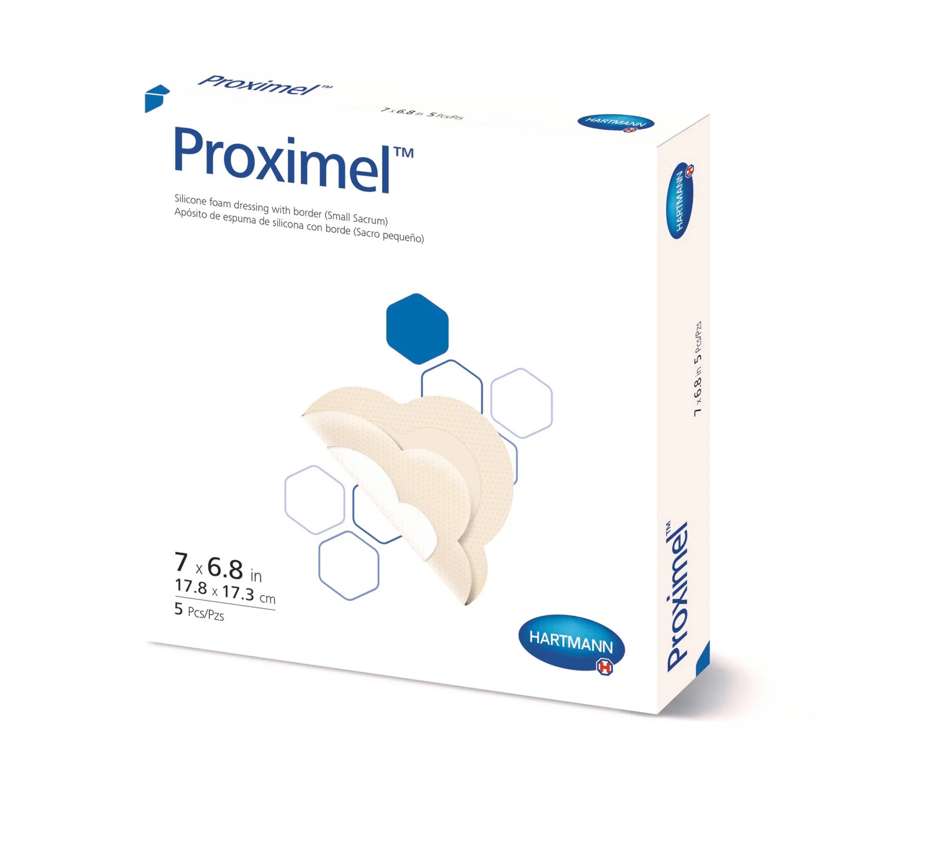Proximel Silicone Foam Border Dressing, Sacrum, 7" x 6.8", Sterile, Adhesive, White/Tan