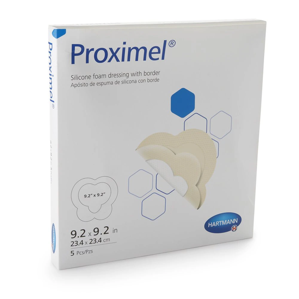 Proximel Silicone Foam Border Dressing, Sterile, Sacrum, Adhesive, White/Tan