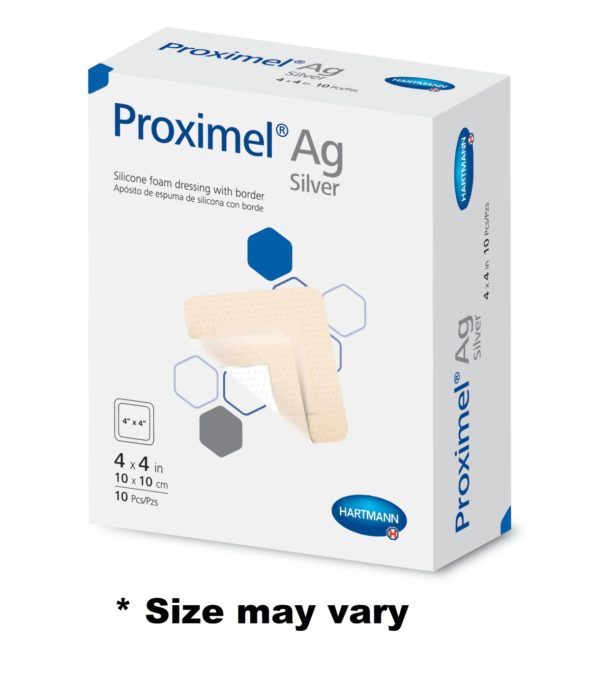Proximel Ag Silicone Foam Border Dressing, 3x3" Sterile Square Adhesive, White/Tan