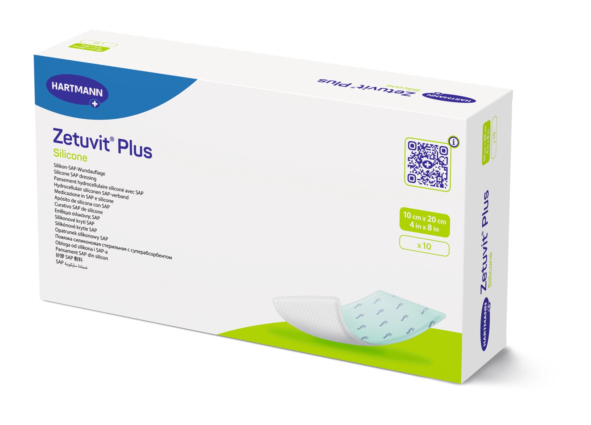 Hartmann Zetuvit Plus Silicone Non-Border Dressing, 4" x 8", Sterile, Rectangle, Super Absorbent