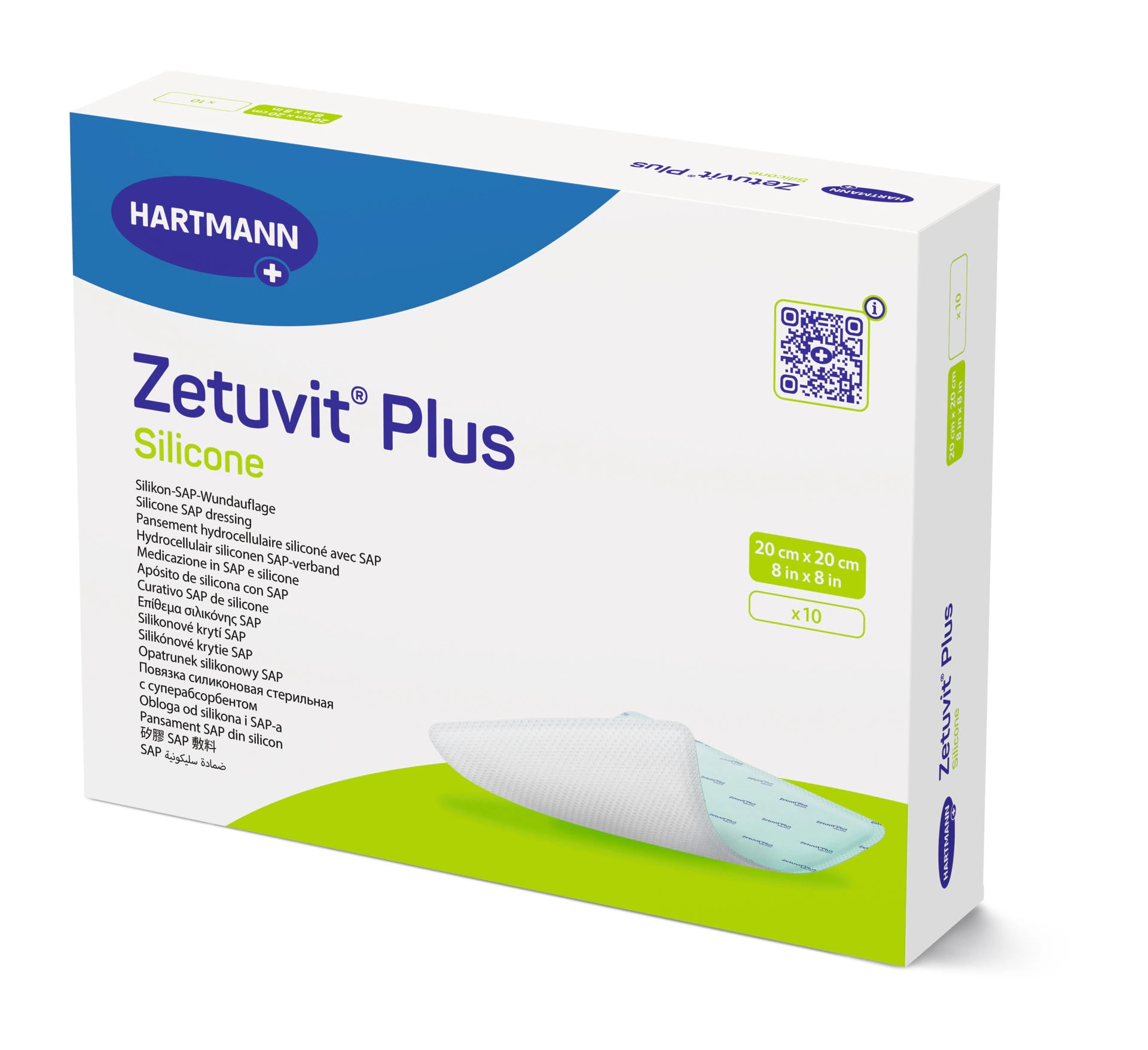 Hartmann Zetuvit Plus Silicone Non-Border Dressing, 8x8" Sterile Square, Super Absorbent, Adhesive