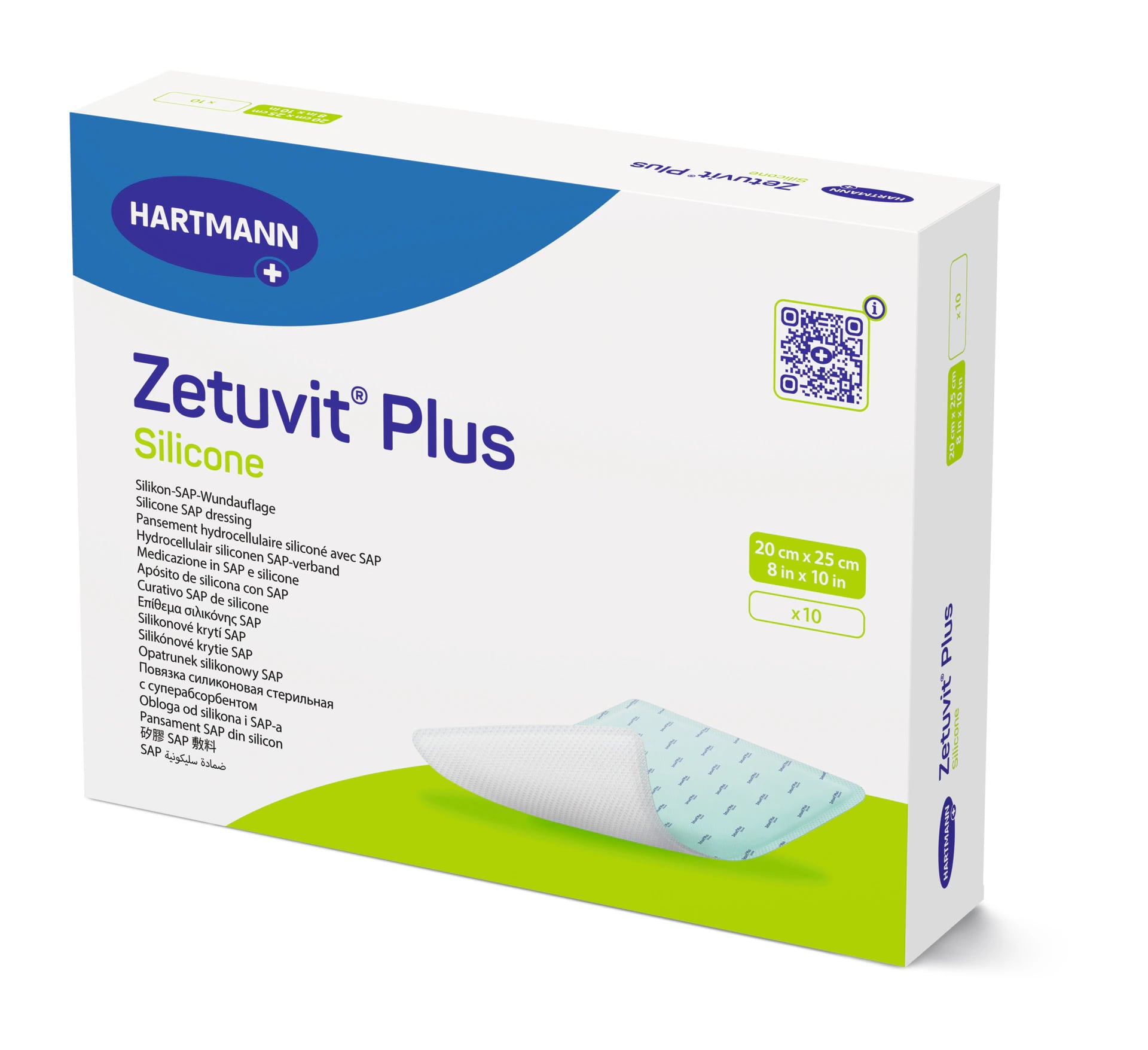 Hartmann Zetuvit Plus Silicone Non-Border Dressing, 8x10", Sterile, Rectangle, Super Absorbent
