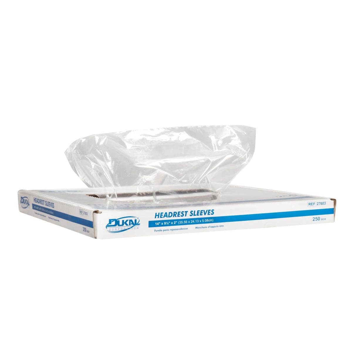 Dukal Headrest Cover, Clear Plastic, 14" x 9.5" x 2", Disposable, Non-Sterile, 250/Box, 27603