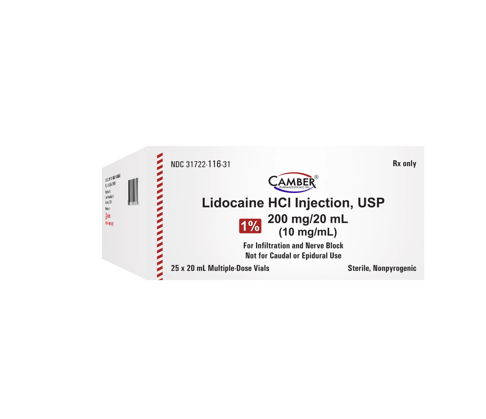 Lidocaine HCl Injection 1% MDV 20mL, 25/Package