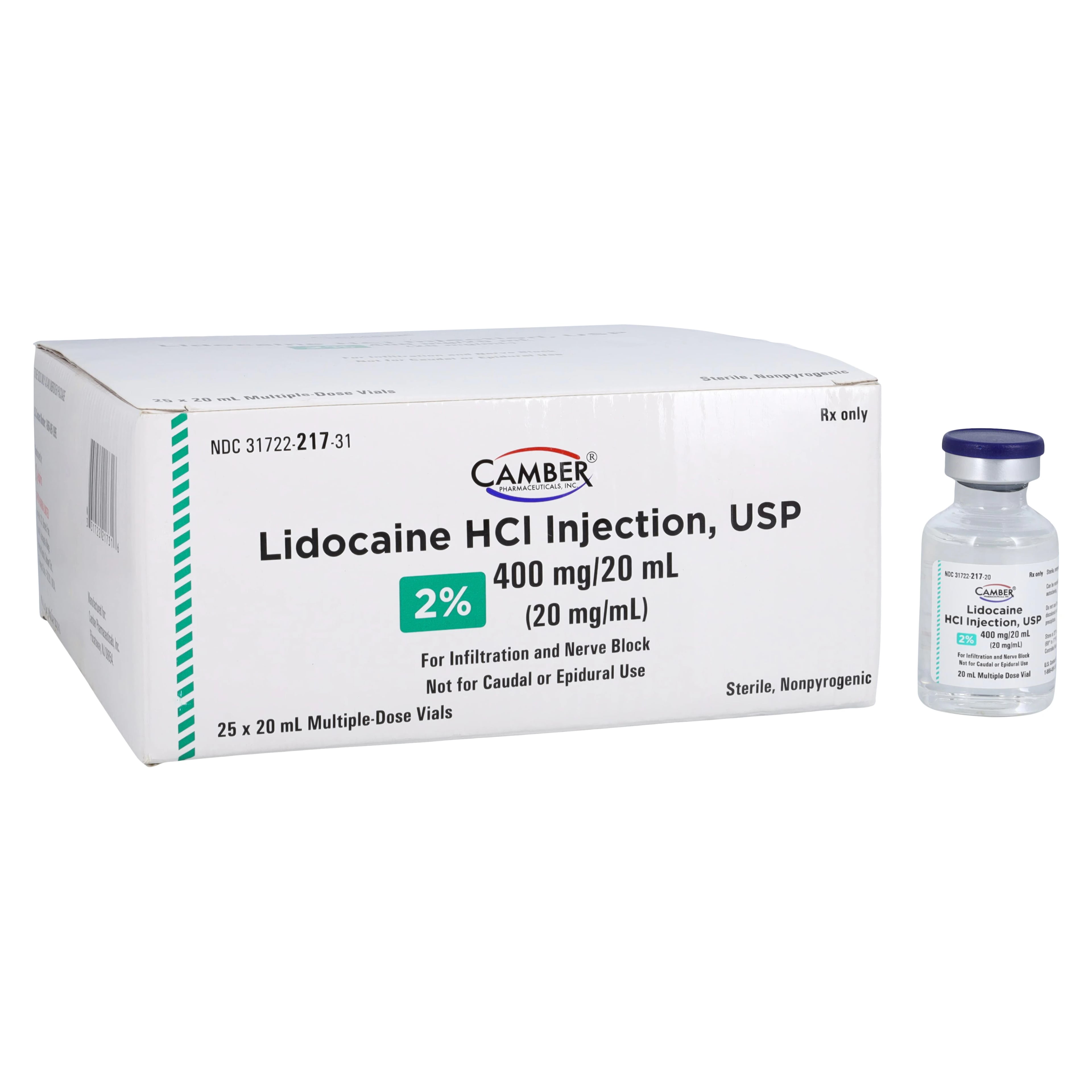 Lidocaine HCl Injection 2% MDV 20mL, 25/Package, Camber Pharmaceuticals