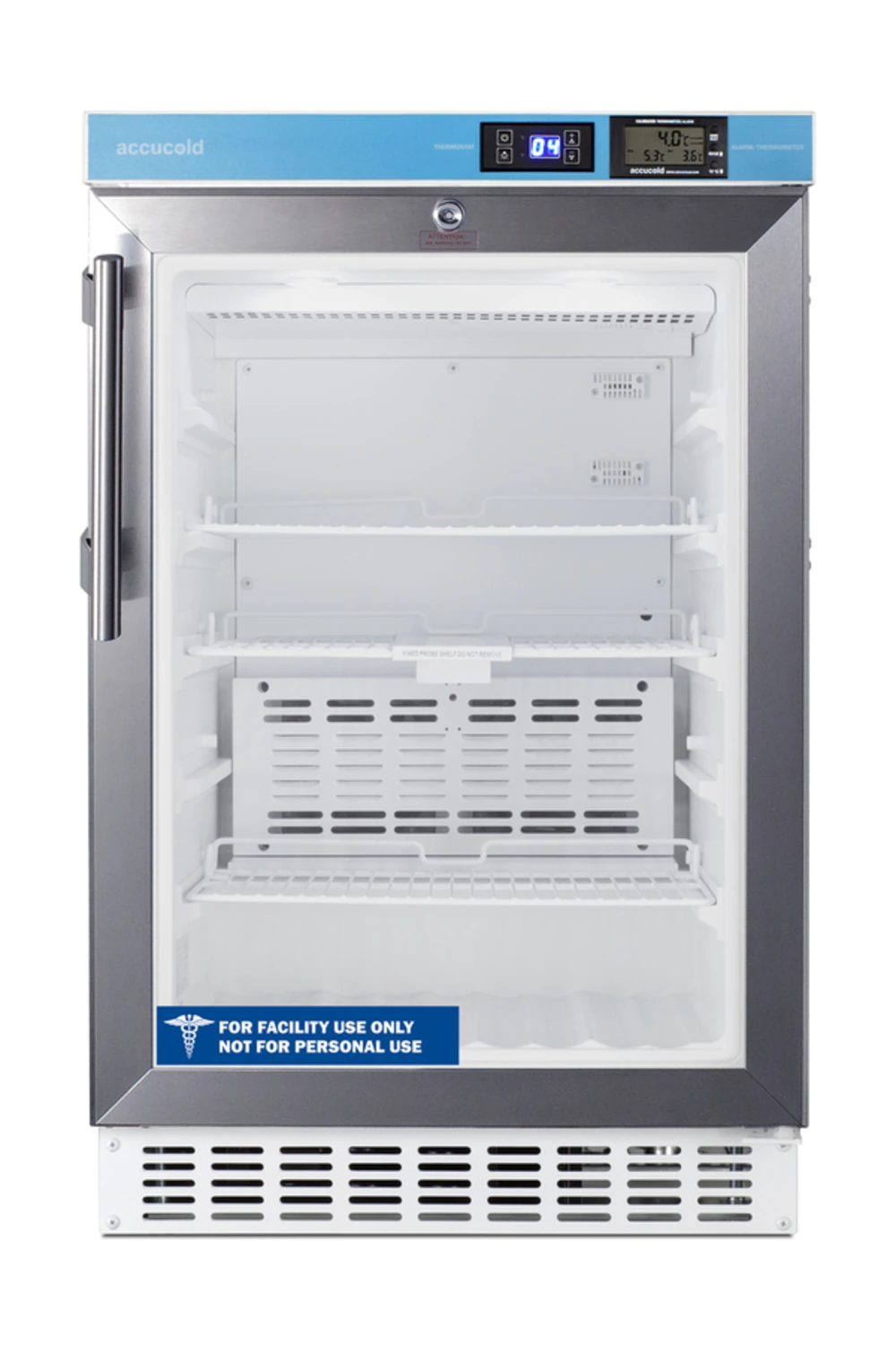 Accucold Laboratory/Pharmacy Refrigerator, Built-In Glass Door, 2.65 Cu Ft, 2-8°C, Frost Free, Right Hinge/Reversible