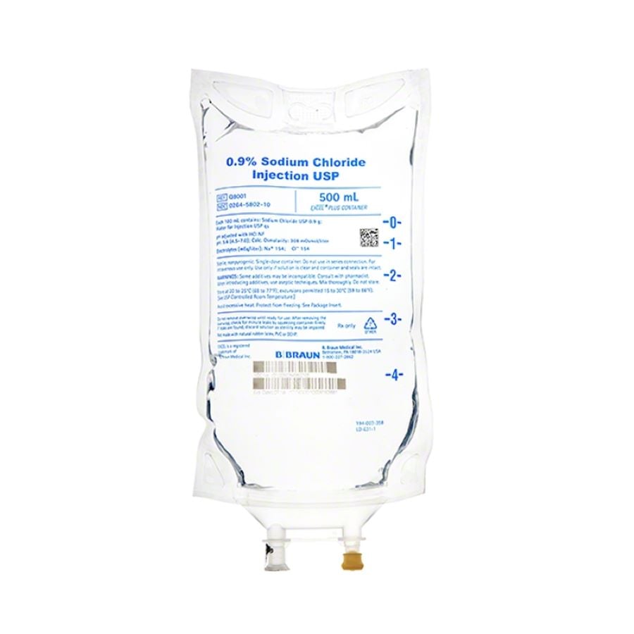 Sodium Chloride 0.9% Injection Bag, 500mL, DEHP-Free, Each