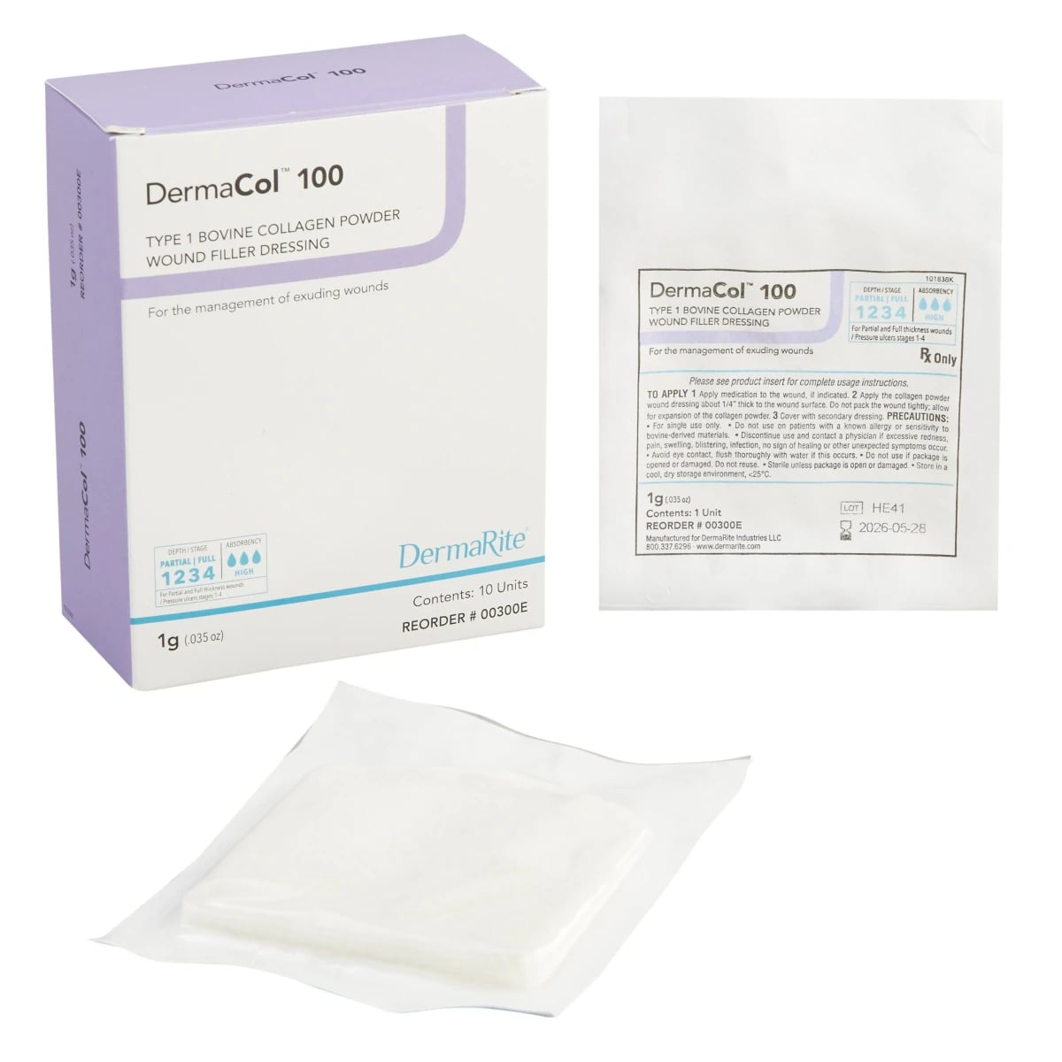 DermaCol 100 Collagen Powder Wound Filler Dressing, Sterile, 1 g