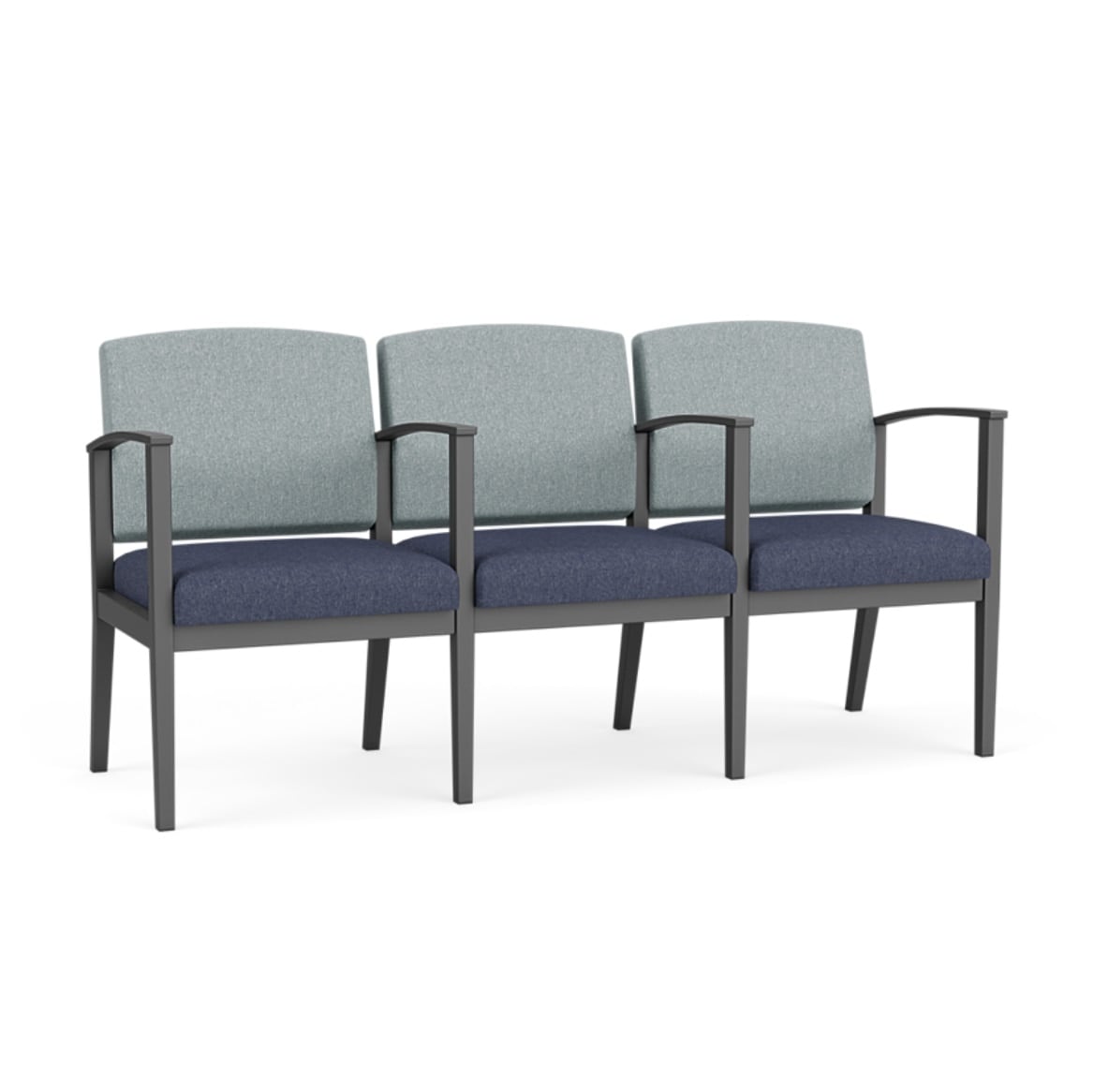 Lesro Amherst Steel 3 Seat Sofa, Vinyl Linette, Ash/Denim, Charcoal Frame