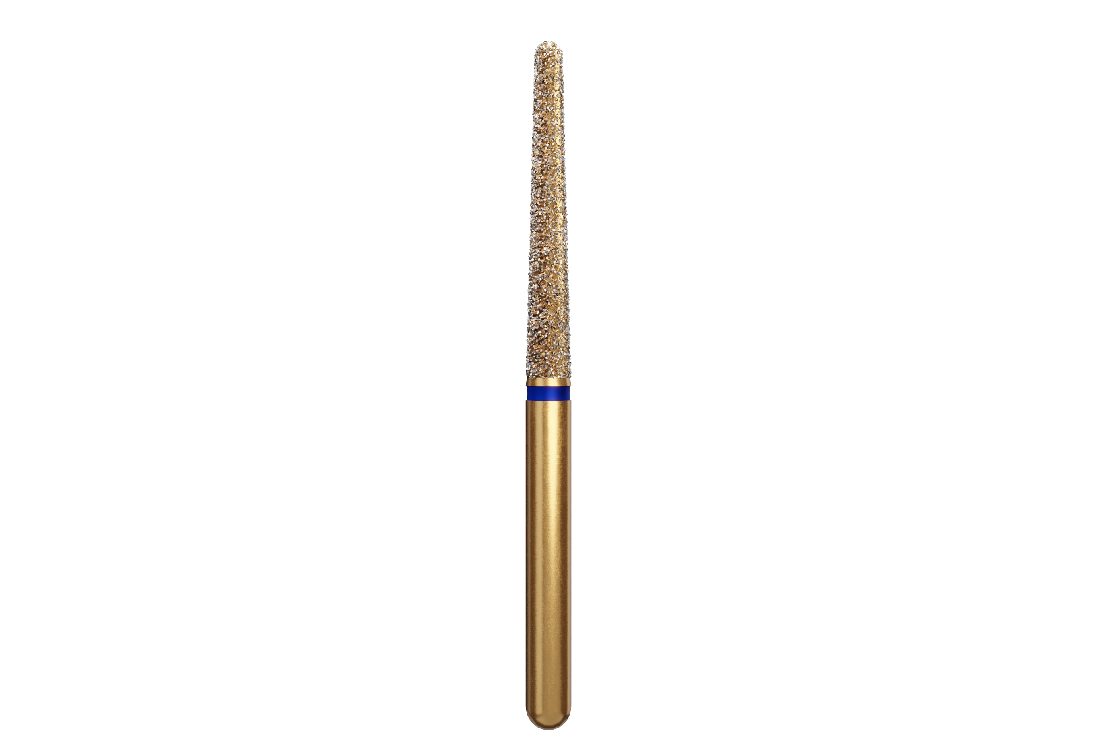 Coltene Alpen Multi-Use Multilayer Diamond Instrument, FG, Medium Grit, Blue Ring, Round End Taper Long, 1.8 mm Head Diameter, 12 mm Head Length, 5/Pkg, #850L