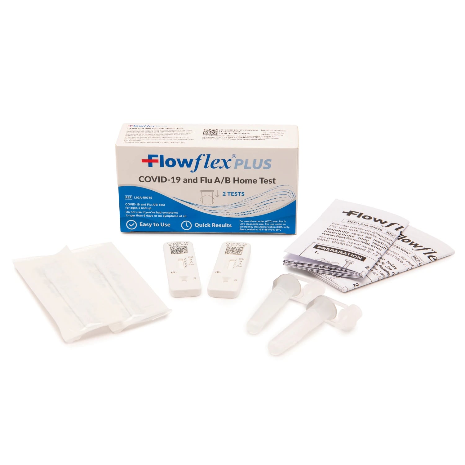 FlowFlex Plus COVID-19/Flu A&B Antigen Home Test, OTC, 2 Tests/Box, EUA