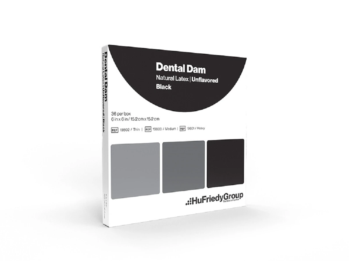 Hu-Friedy Dental Dam, Latex, Heavy, 6" x 6", Black, Unflavored, 36/Box, 19801