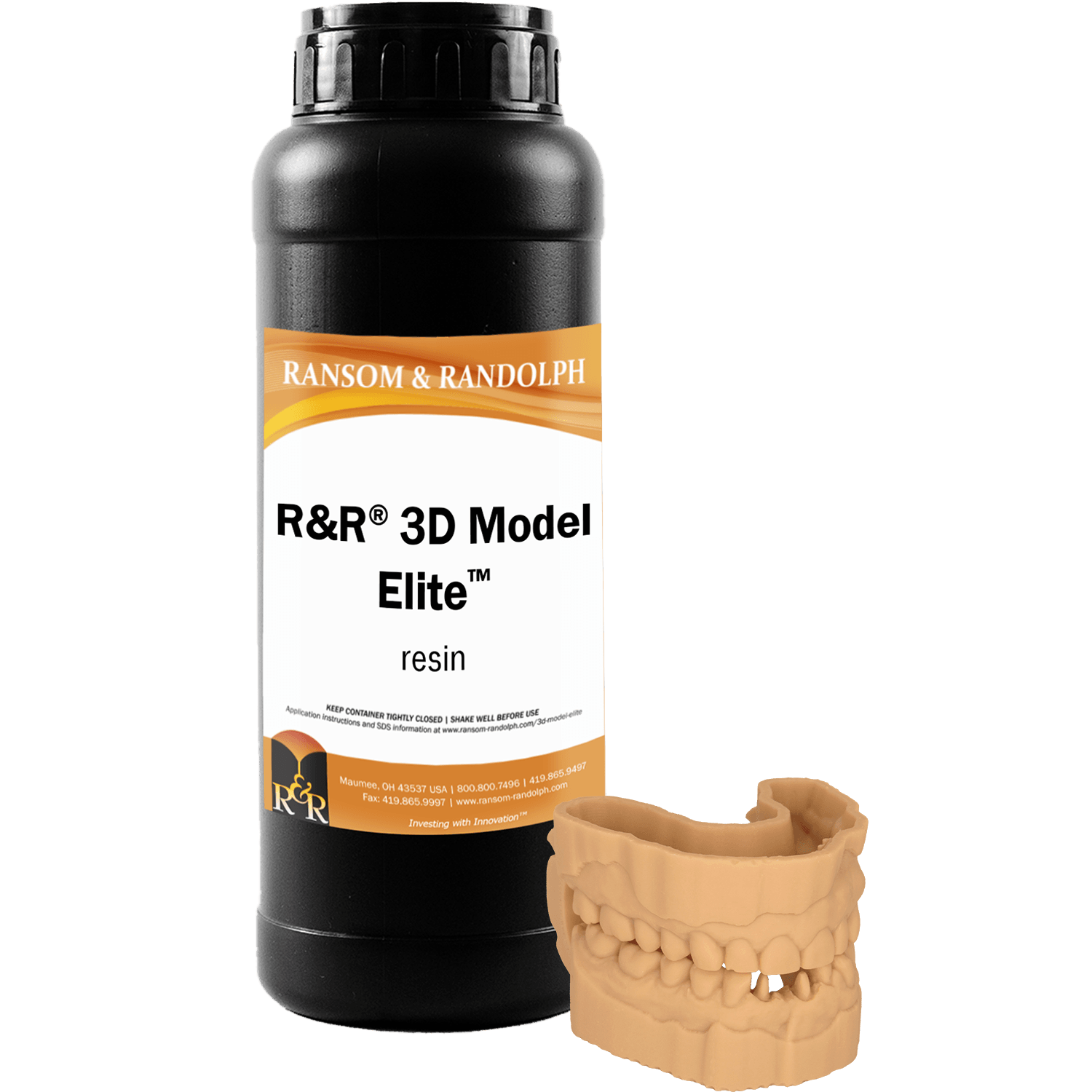 R&R 3D Model Elite Print Resin, Beige, 1 kg Bottle