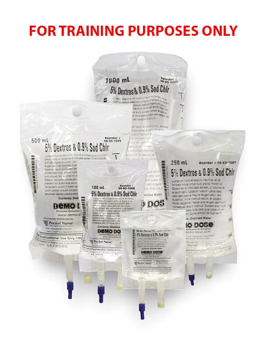 Pocket Nurse Demo Dose Simulated IV Fluid, 5% Dextrose / 0.9% NaCl, 500mL, Each