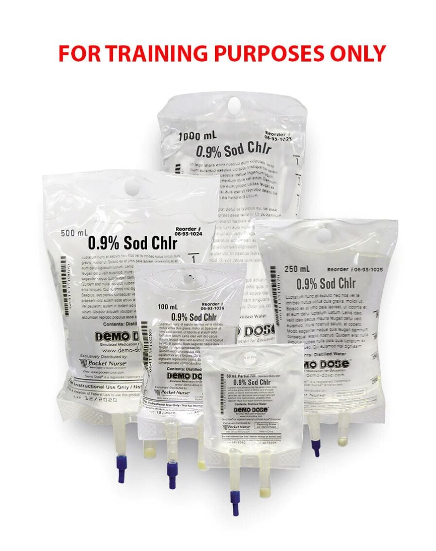 Pocket Nurse Simulated IV Fluid 0.9% NaCl, 100mL Each