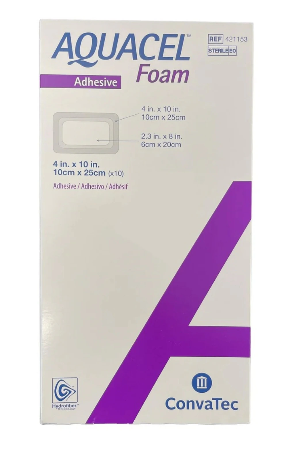 Aquacel Foam Wound Dressing, 4x10", Sterile, Silicone Adhesive, Rectangle