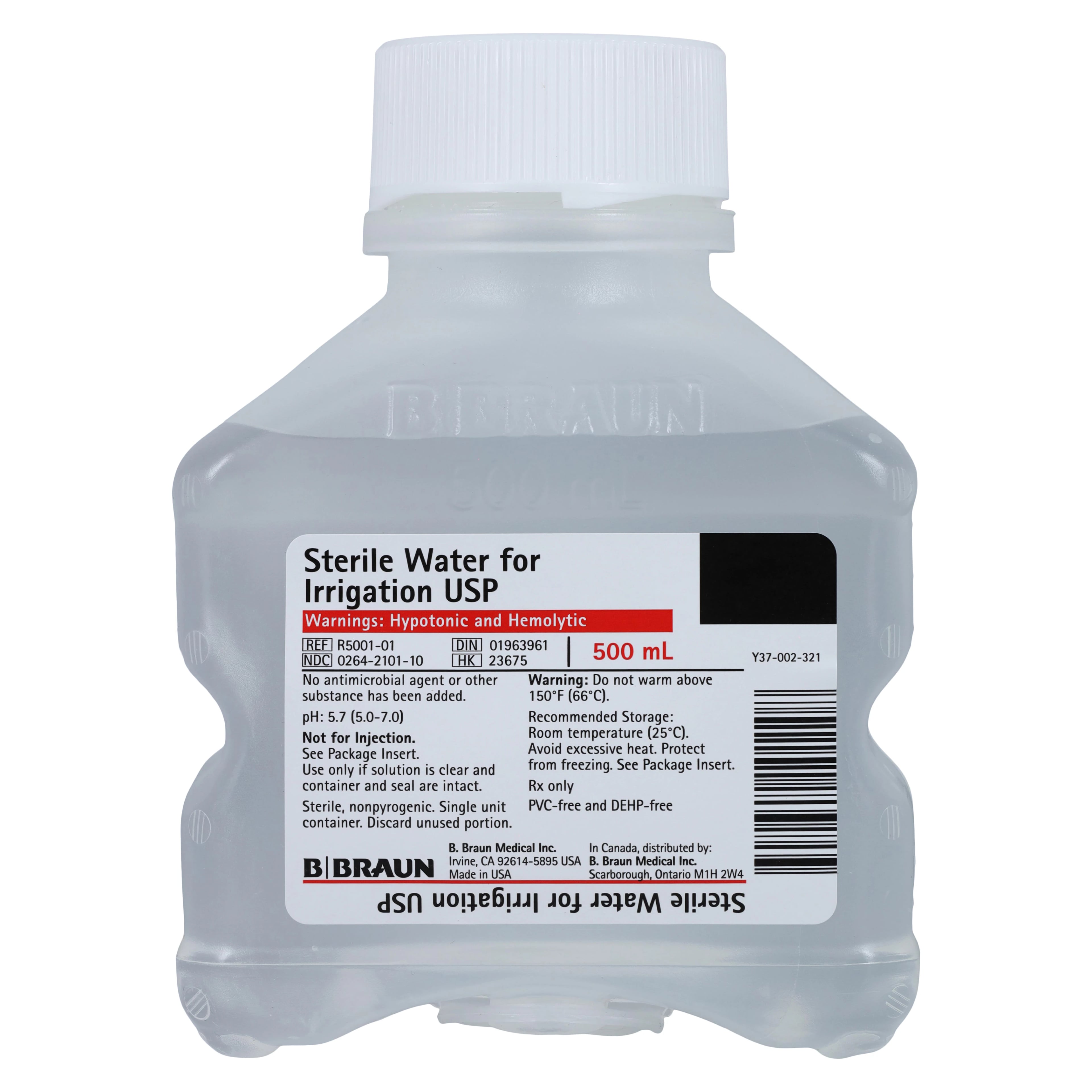 B. Braun Sterile Water for Irrigation, 500mL Plastic Bottle, Case of 16, R5001-01